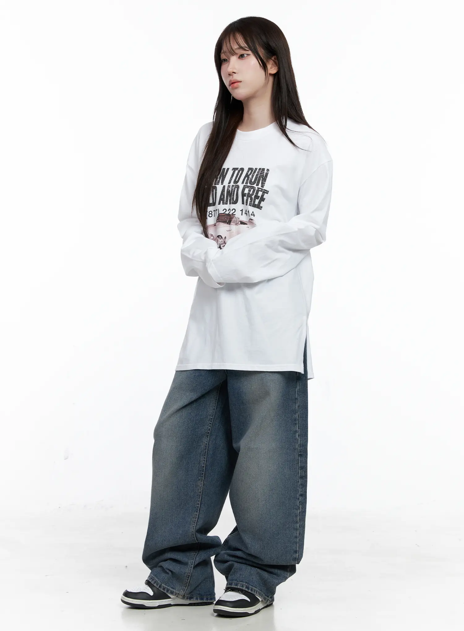 Oversized Vintage Print Long Sleeve Tee CO520 - Image 3