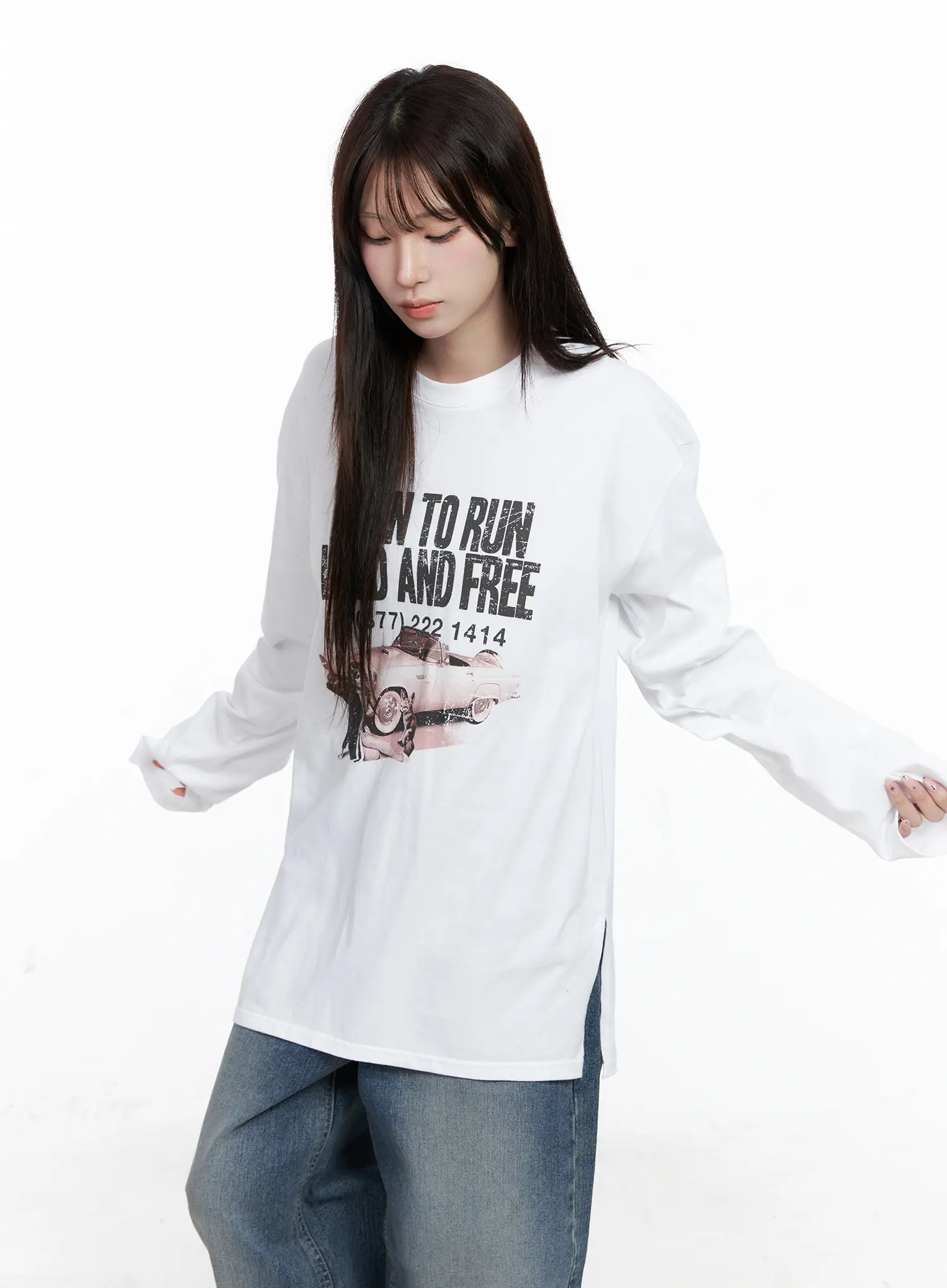 Oversized Vintage Print Long Sleeve Tee CO520 - Image 6