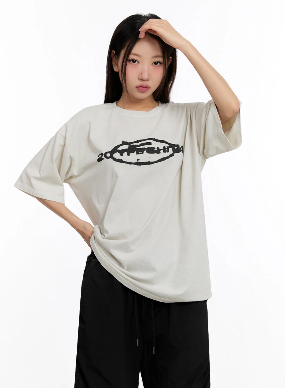 Oversized Washed Graphic Tee IU509 - Image 7