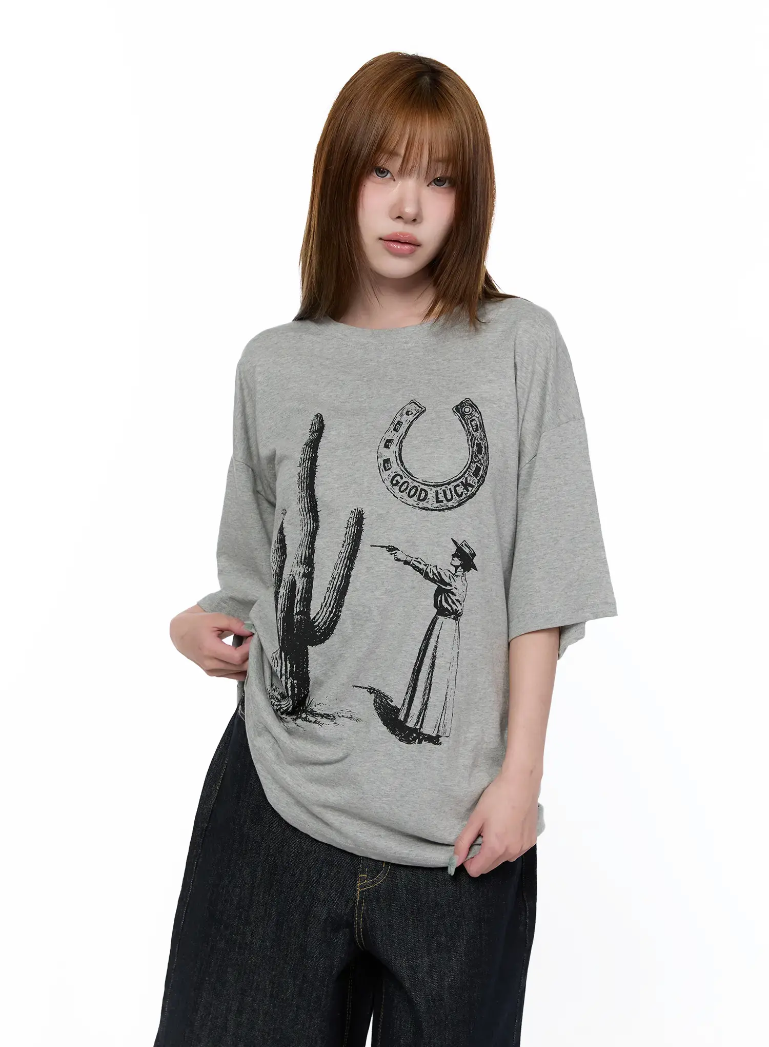 Oversized Western Print Tee CA521 - Image 5