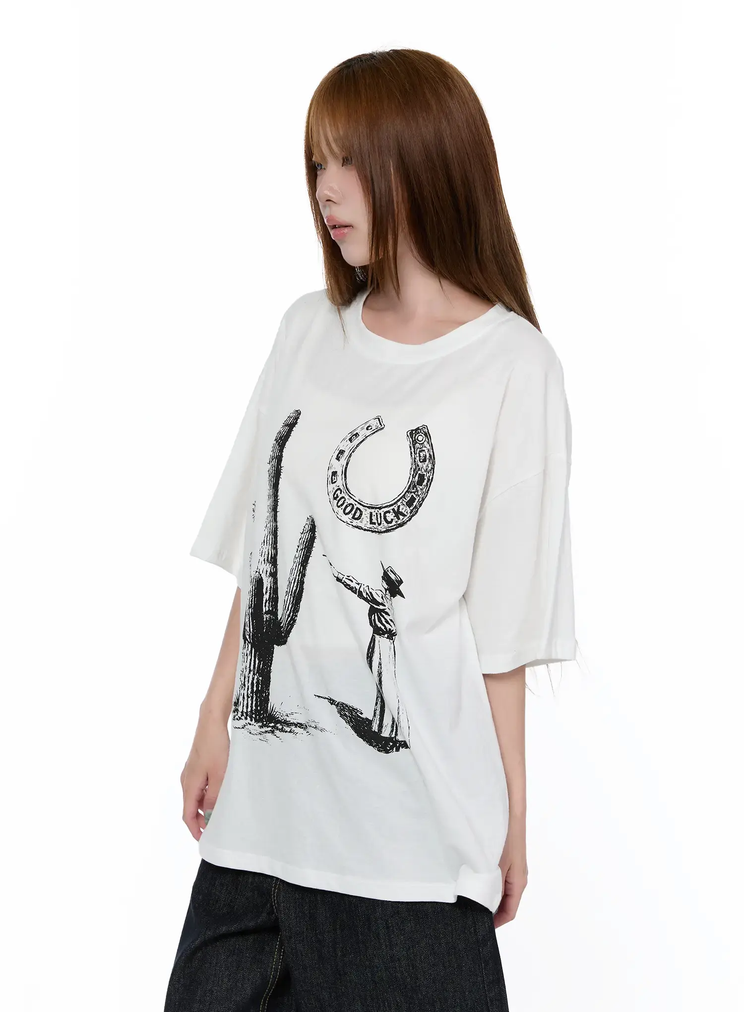 Oversized Western Print Tee CA521 - Image 9