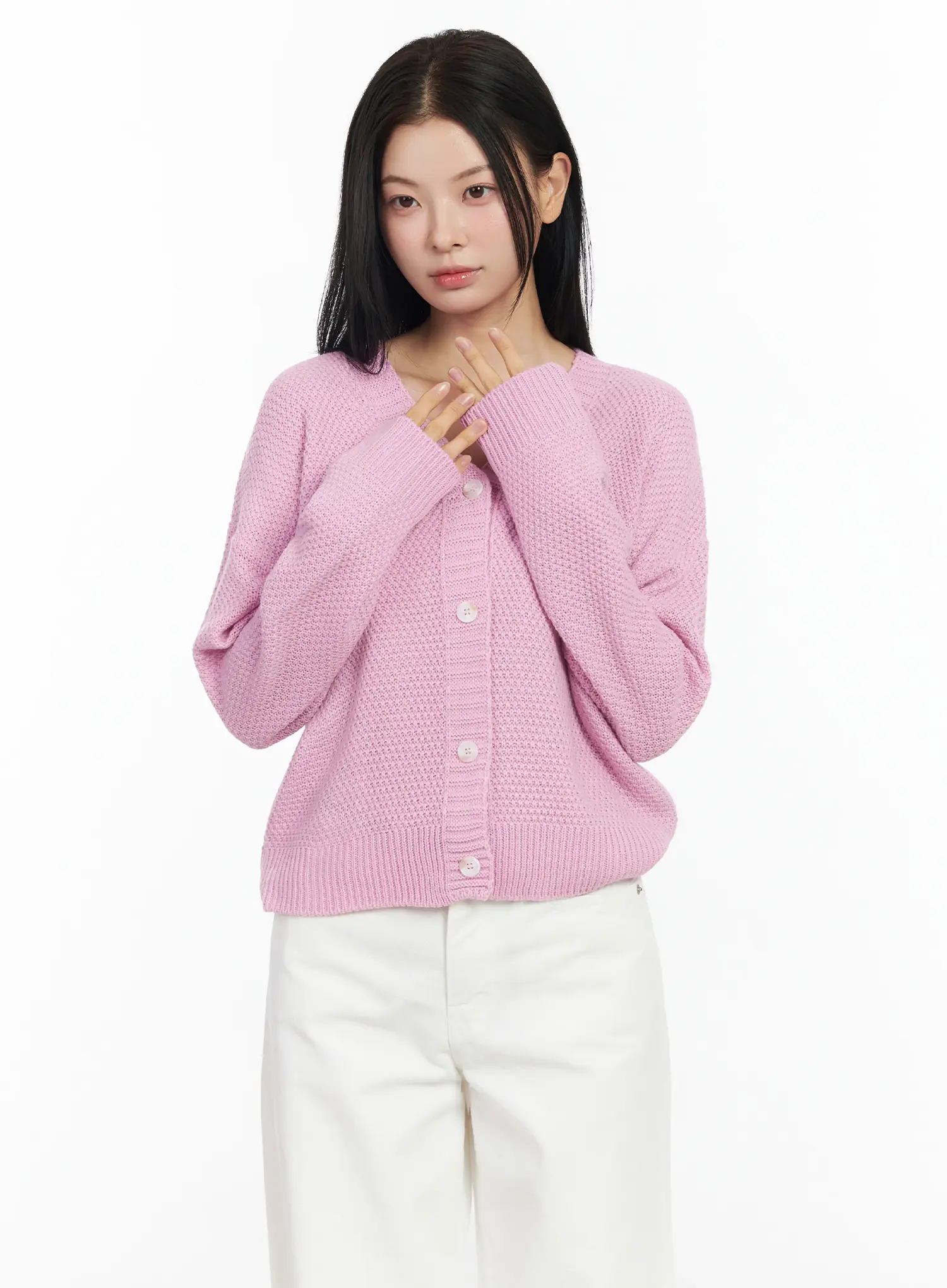 Pastel Waffle V-Neck Cardigan IM524 - Image 2