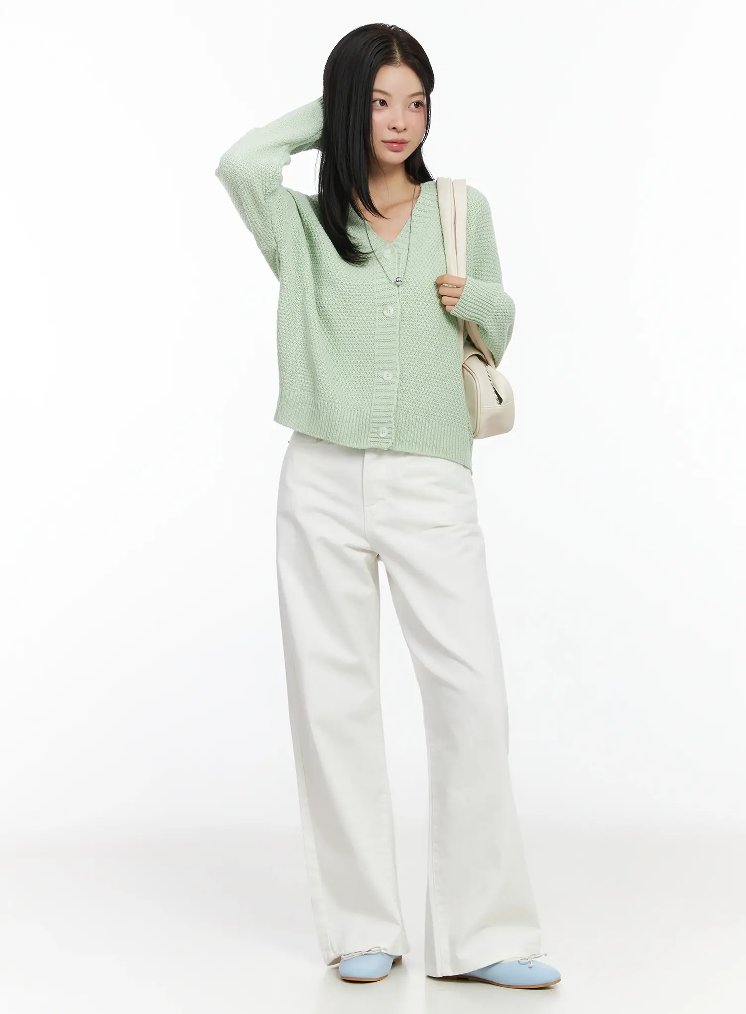 Pastel Waffle V-Neck Cardigan IM524 - Image 3