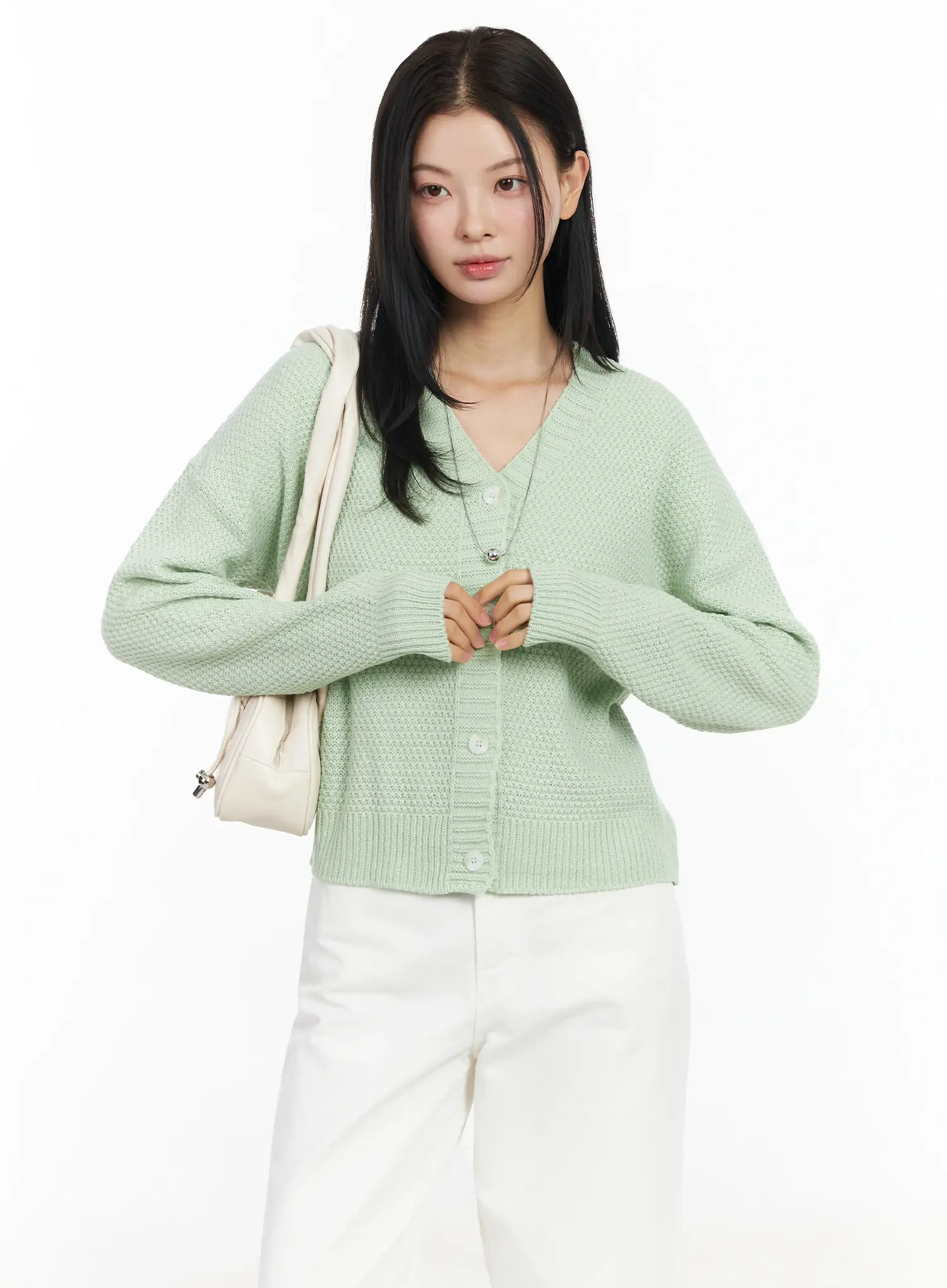 Pastel Waffle V-Neck Cardigan IM524 - Image 4