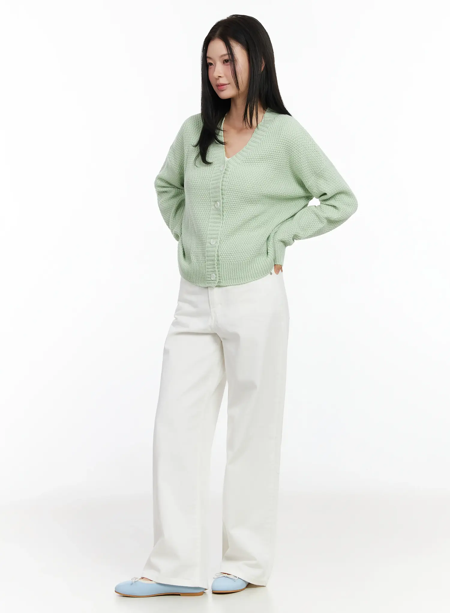 Pastel Waffle V-Neck Cardigan IM524 - Image 9