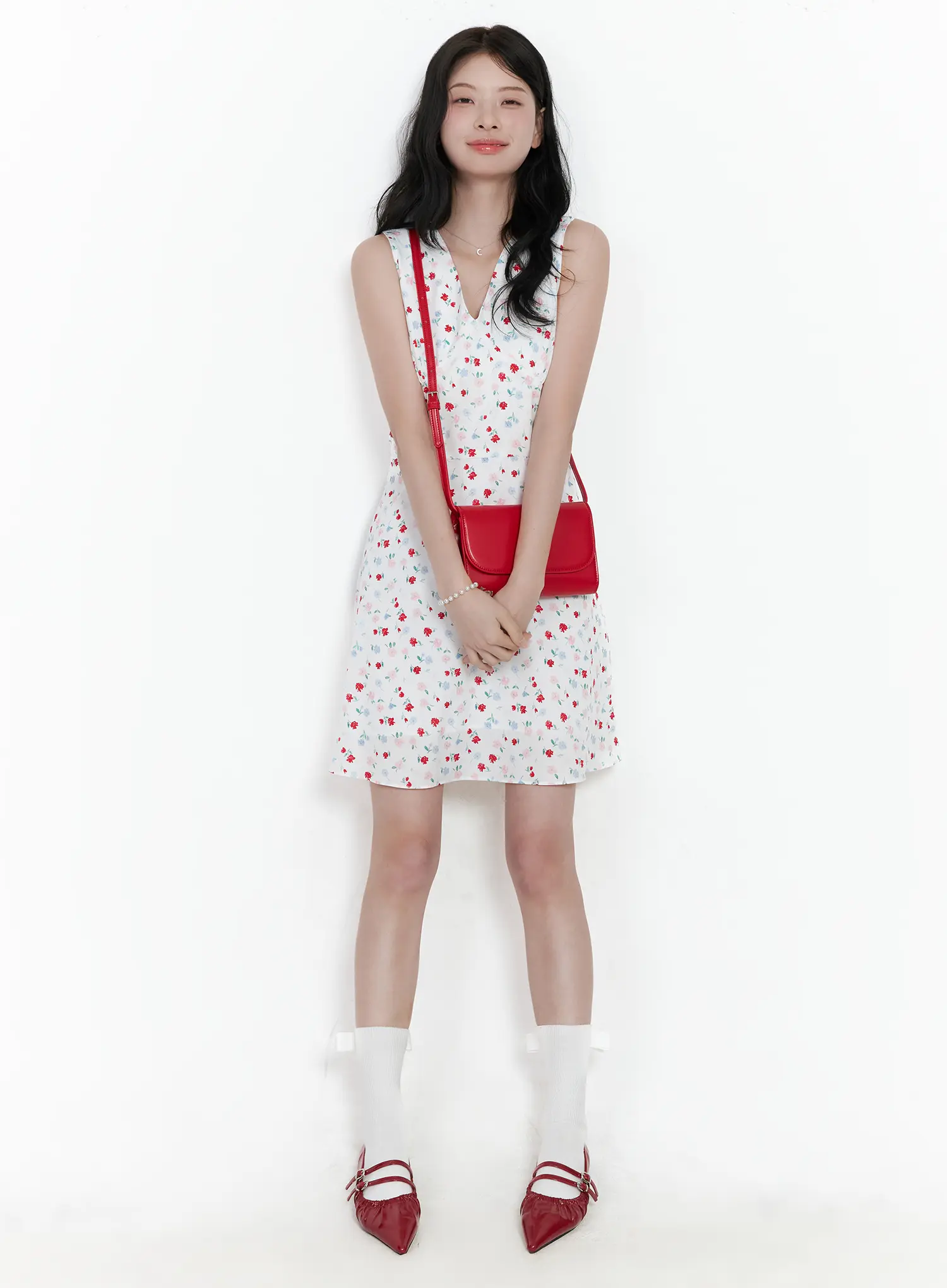 Patterned V-Neck Sleeveless Mini Dress CA509