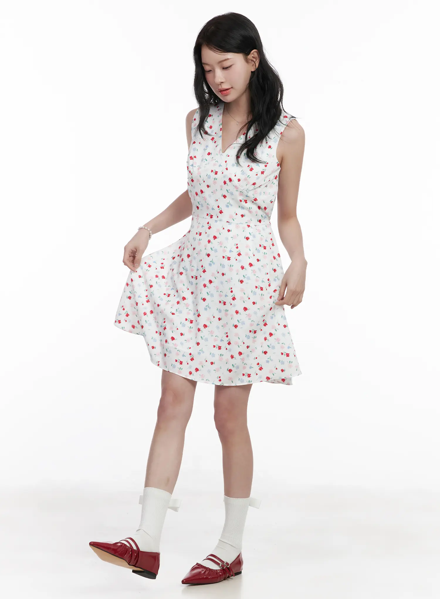 Patterned V-Neck Sleeveless Mini Dress CA509 - Image 5