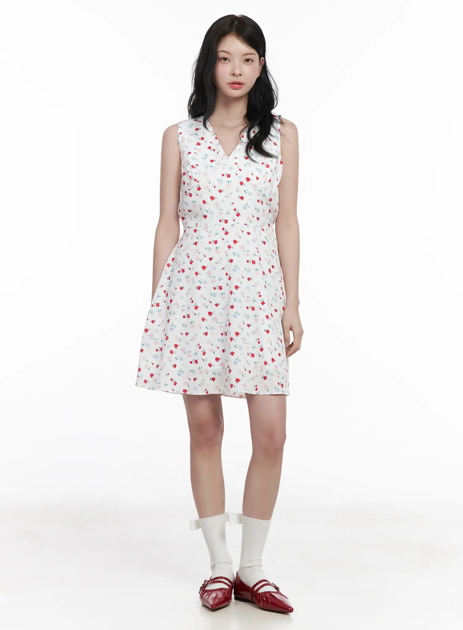 Patterned V-Neck Sleeveless Mini Dress CA509 - Image 9