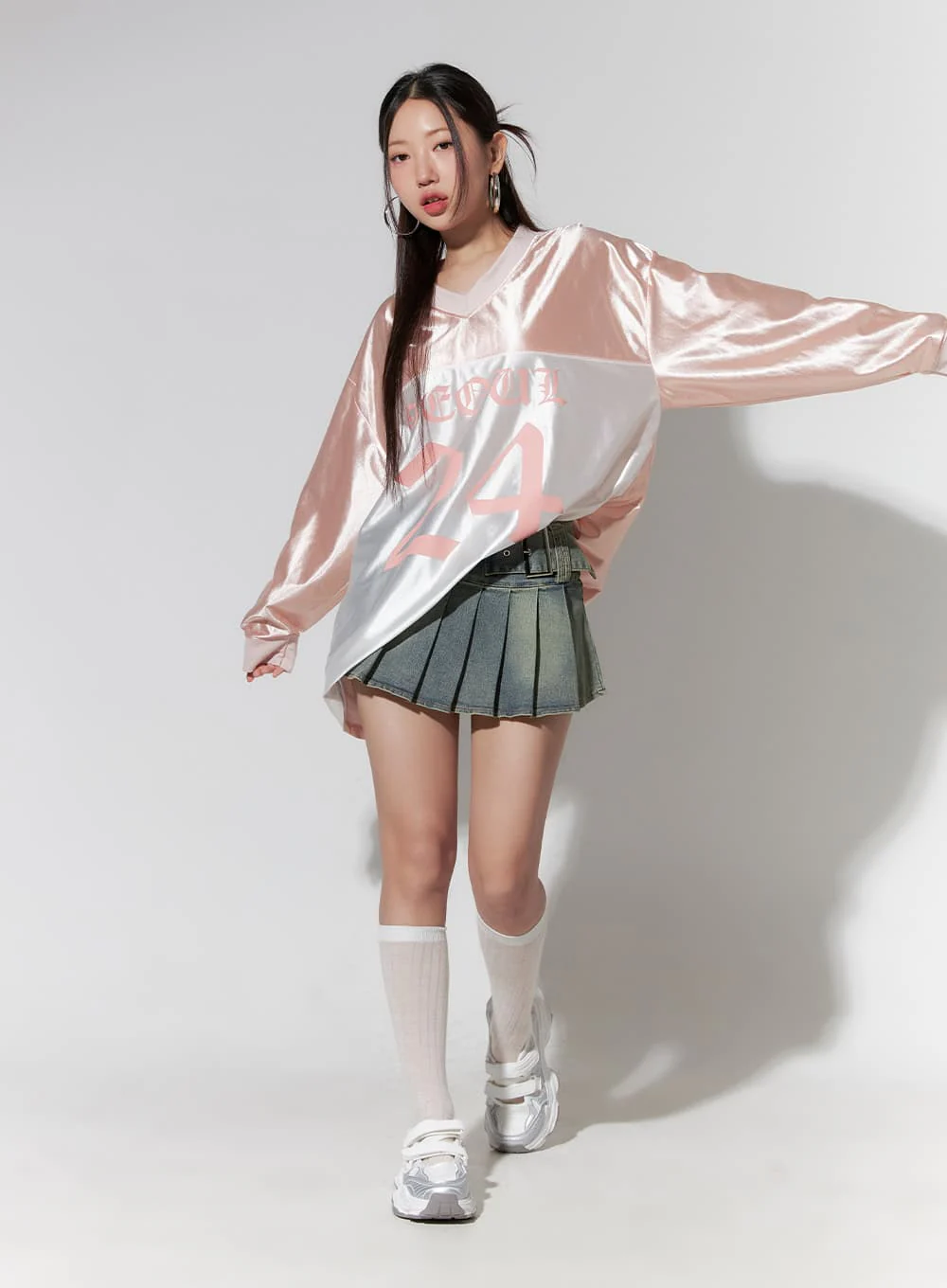 Pink Lettered Poly Sweat V-Neck Hoodie IO409 - Image 2