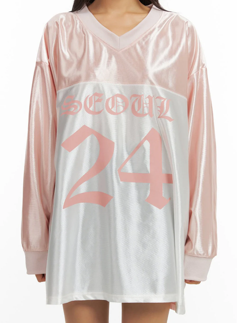 Pink Lettered Poly Sweat V-Neck Hoodie IO409 - Image 4