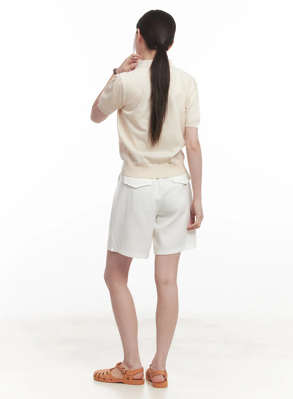 Pintuck Cotton Midi Shorts IY508 - Image 13