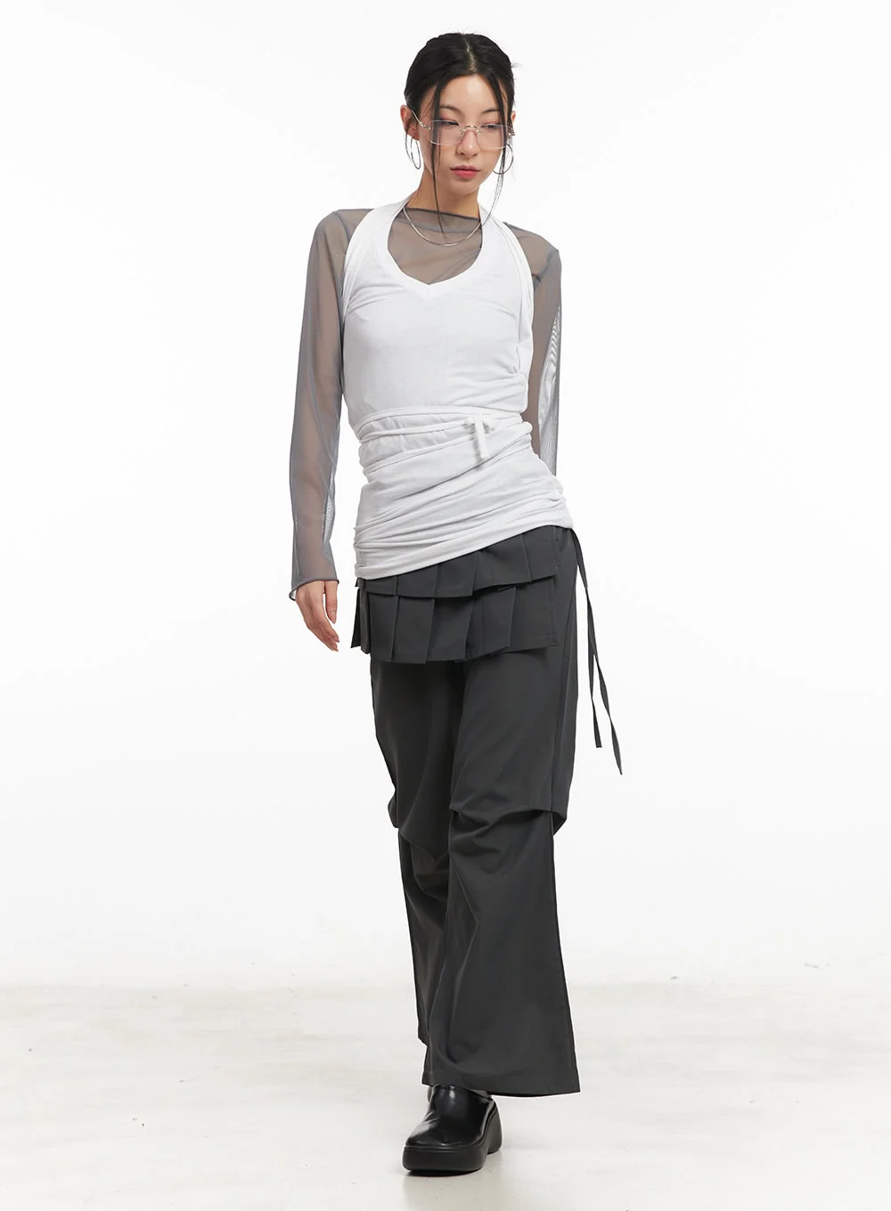 Pintuck Pleated Bootcut Skirt Pants CM503 - Image 4