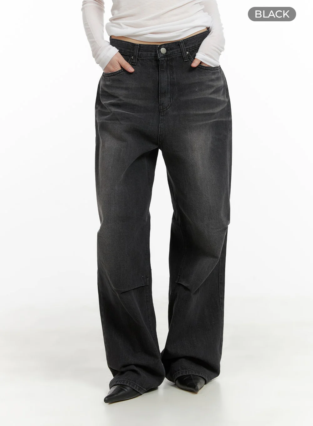 Pintuck Washed Denim Wide Leg Jeans CA419 - Image 7