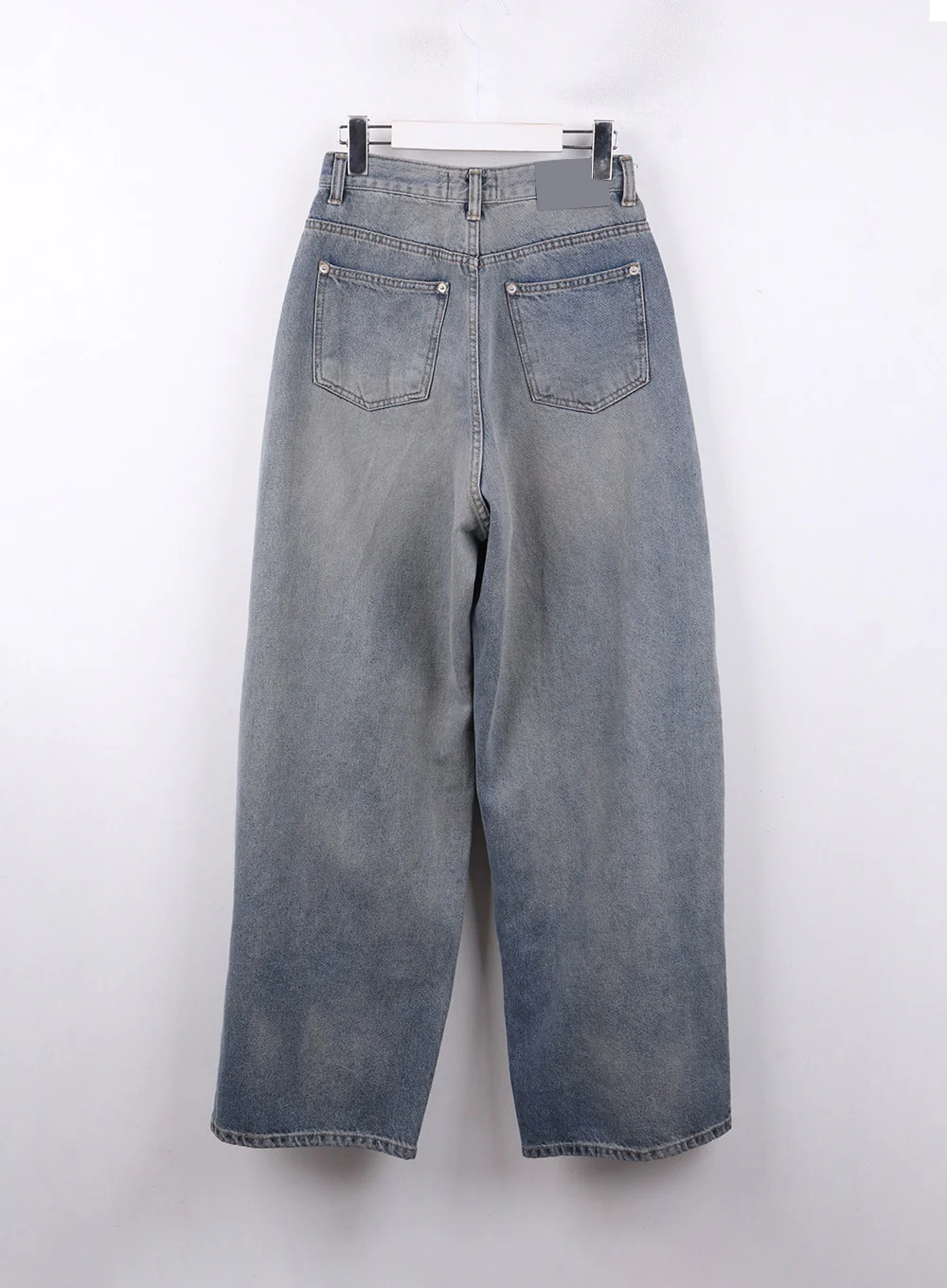 Pintuck Washed Denim Wide-Leg Jeans CJ418 - Image 9