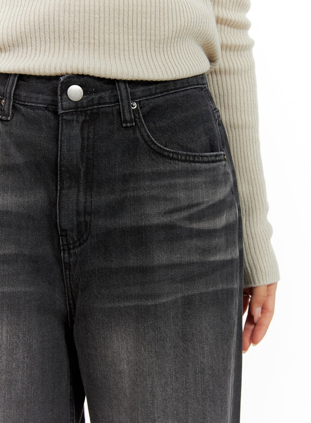 Pintuck Washed Wide Leg Jeans CA403 - Image 3