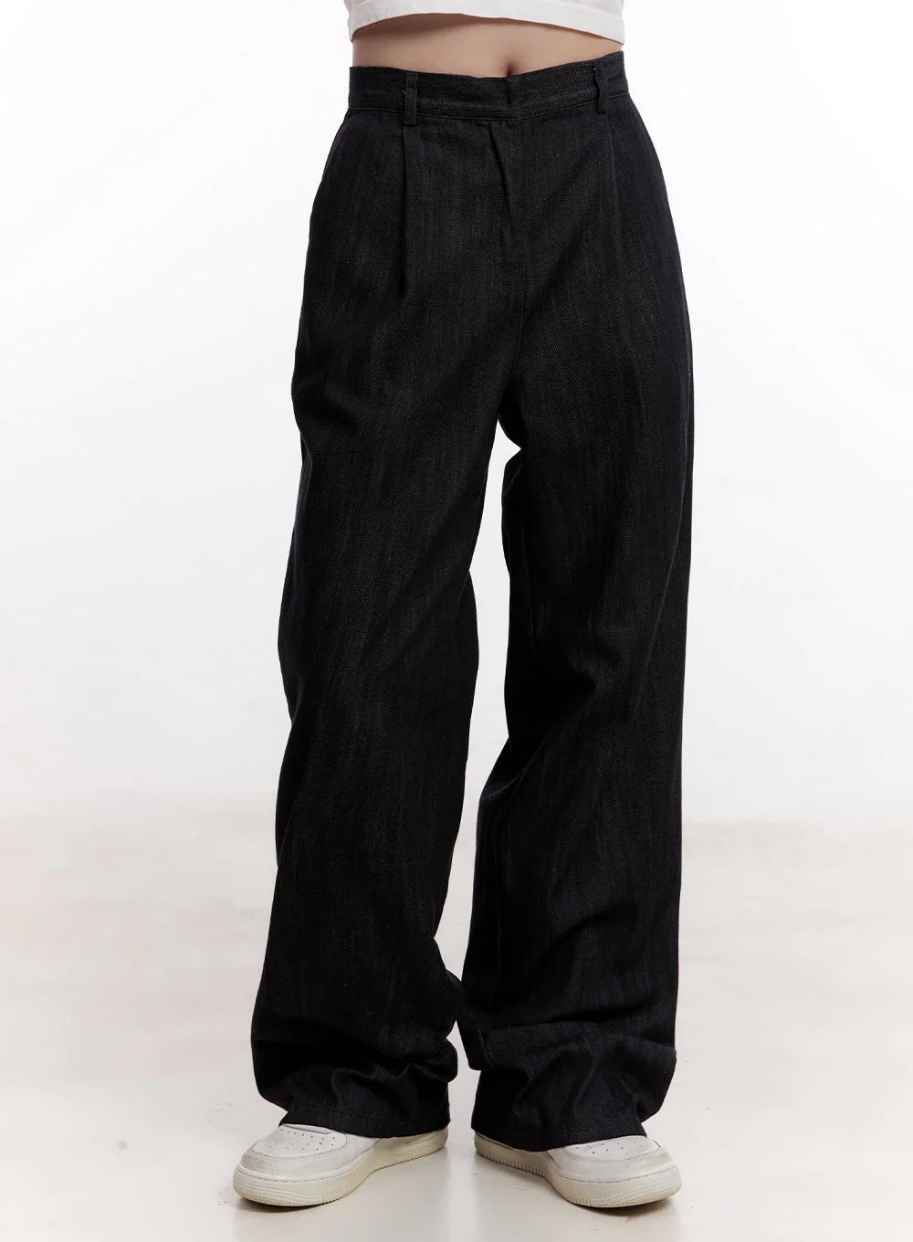 Pintuck Wide-Leg Denim Pants CM527