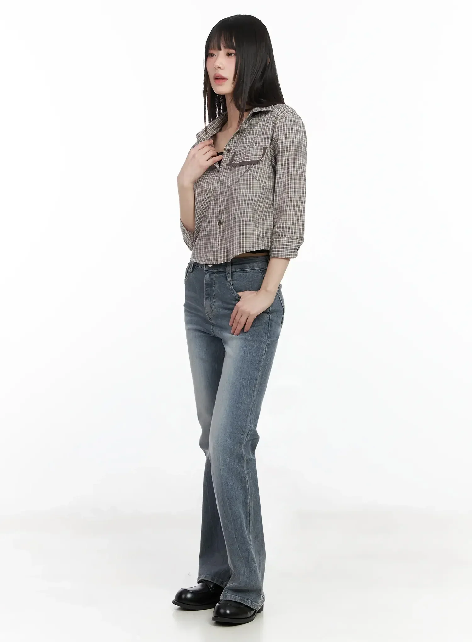 Plaid 3/4 Sleeve Shirt IM523 - Image 9