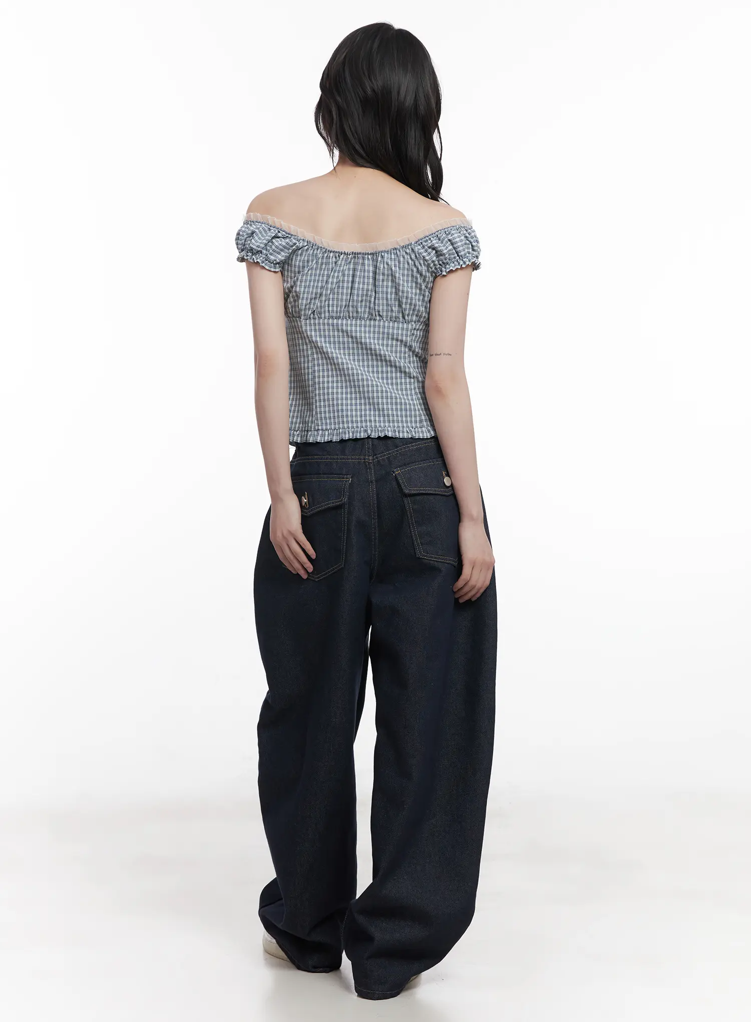 Plaid Frill Off-Shoulder Top CU519 - Image 9
