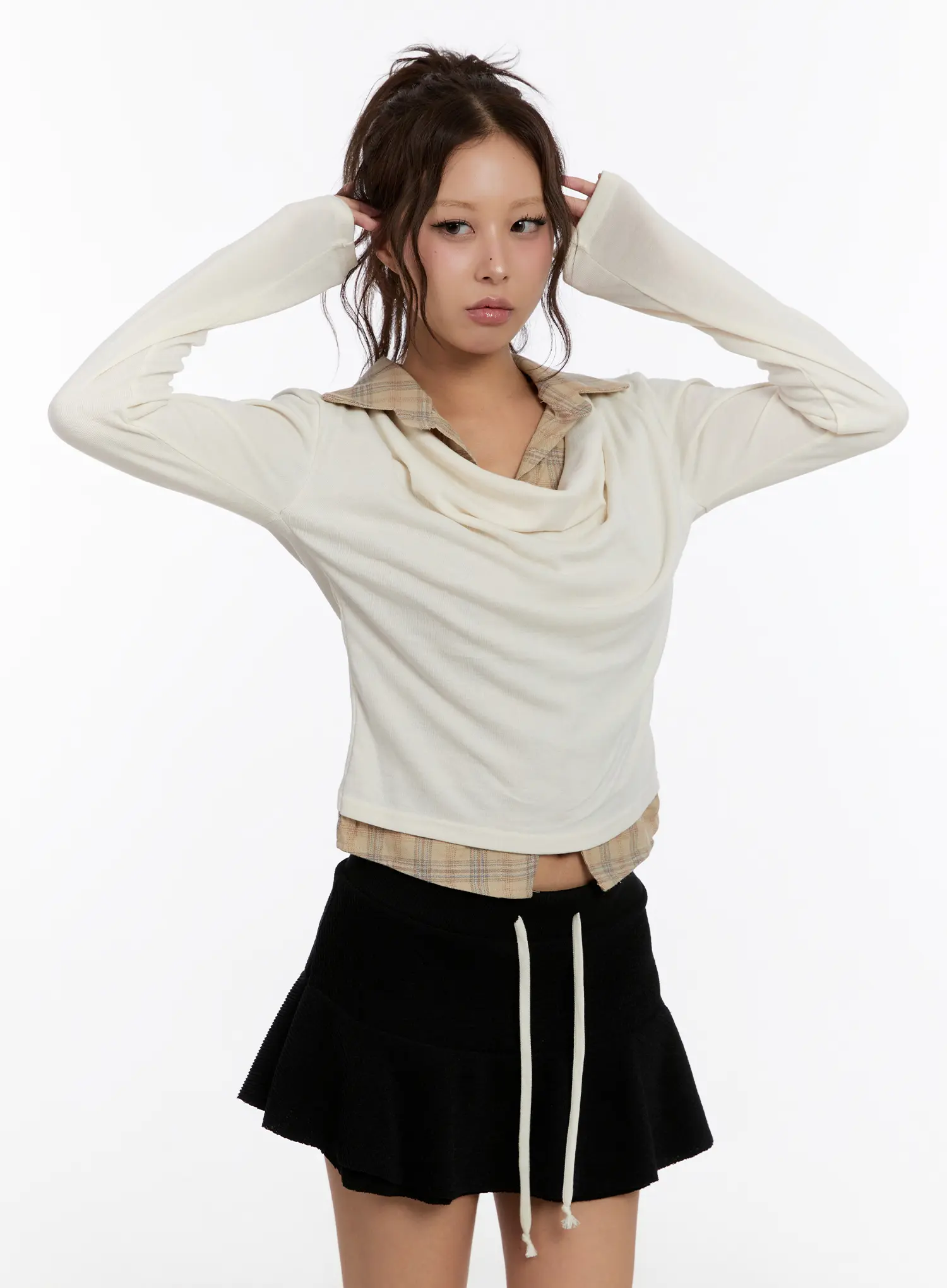 Plaid Layered Long Sleeve Top CN527 - Image 10