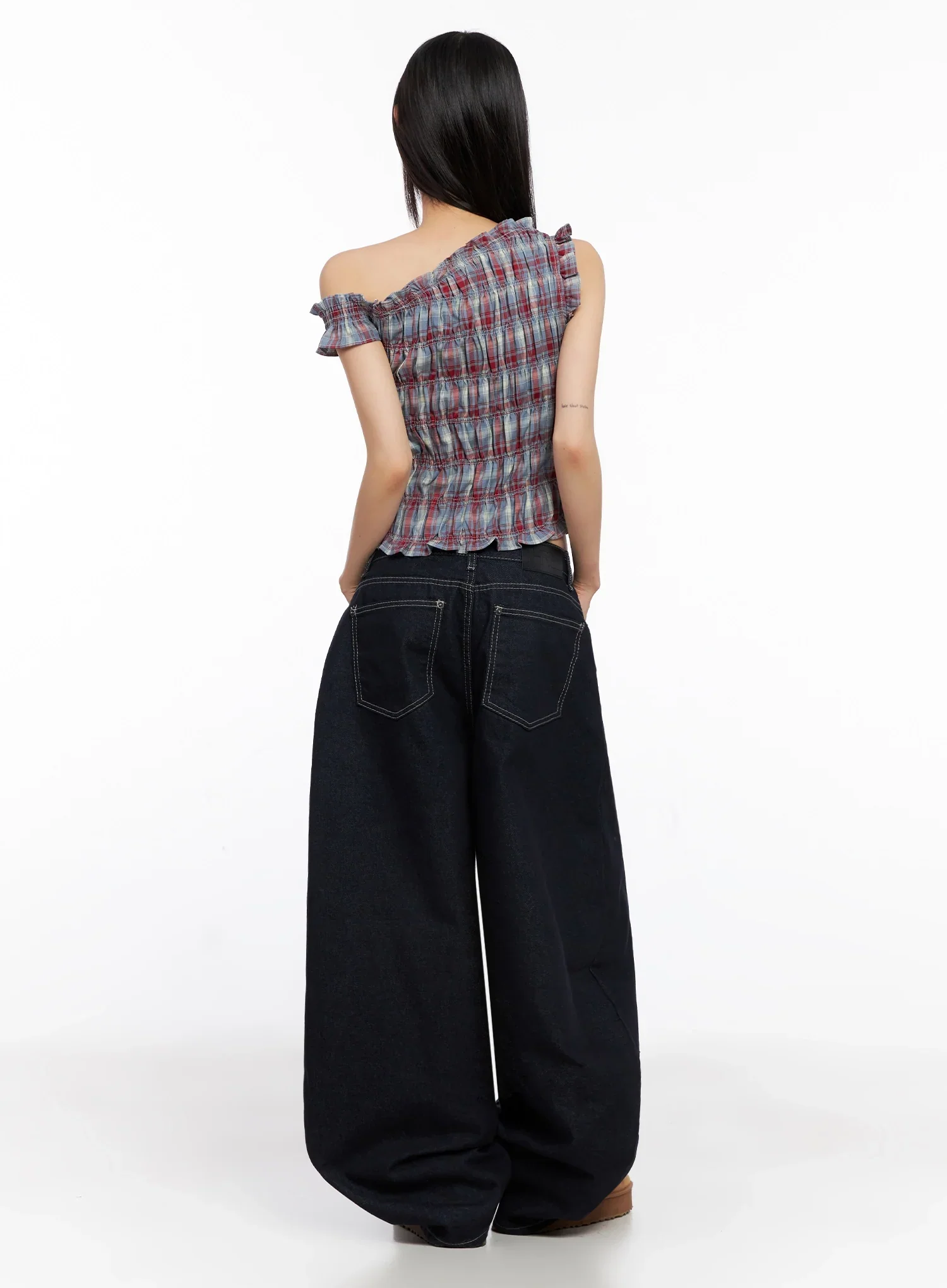 Plaid Off-Shoulder Blouse IN503 - Image 10
