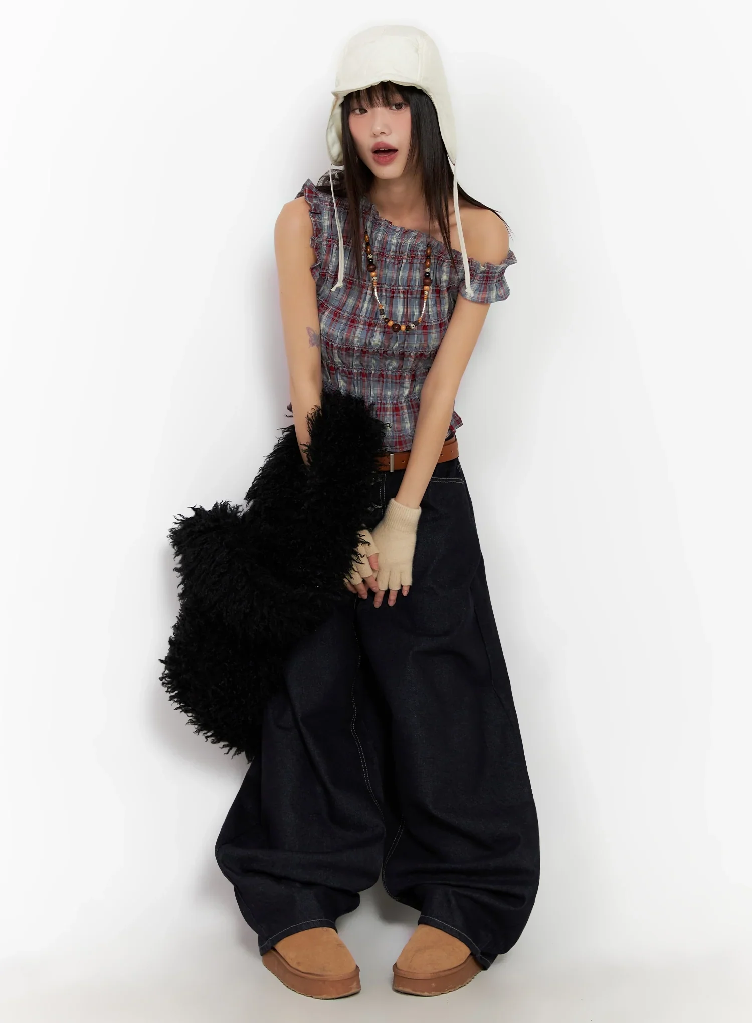 Plaid Off-Shoulder Blouse IN503 - Image 12