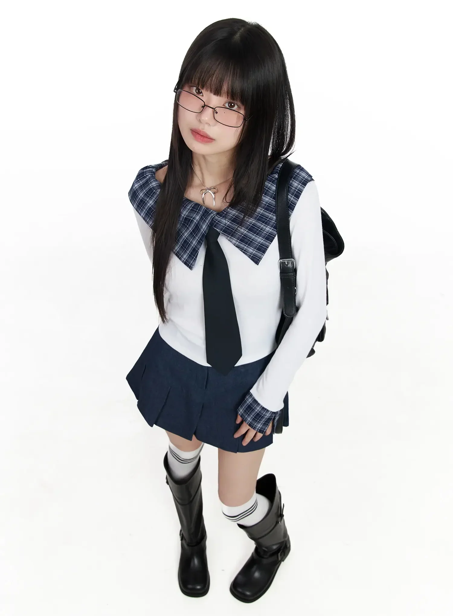 Plaid Off-Shoulder Long Sleeve Top IM523 - Image 12