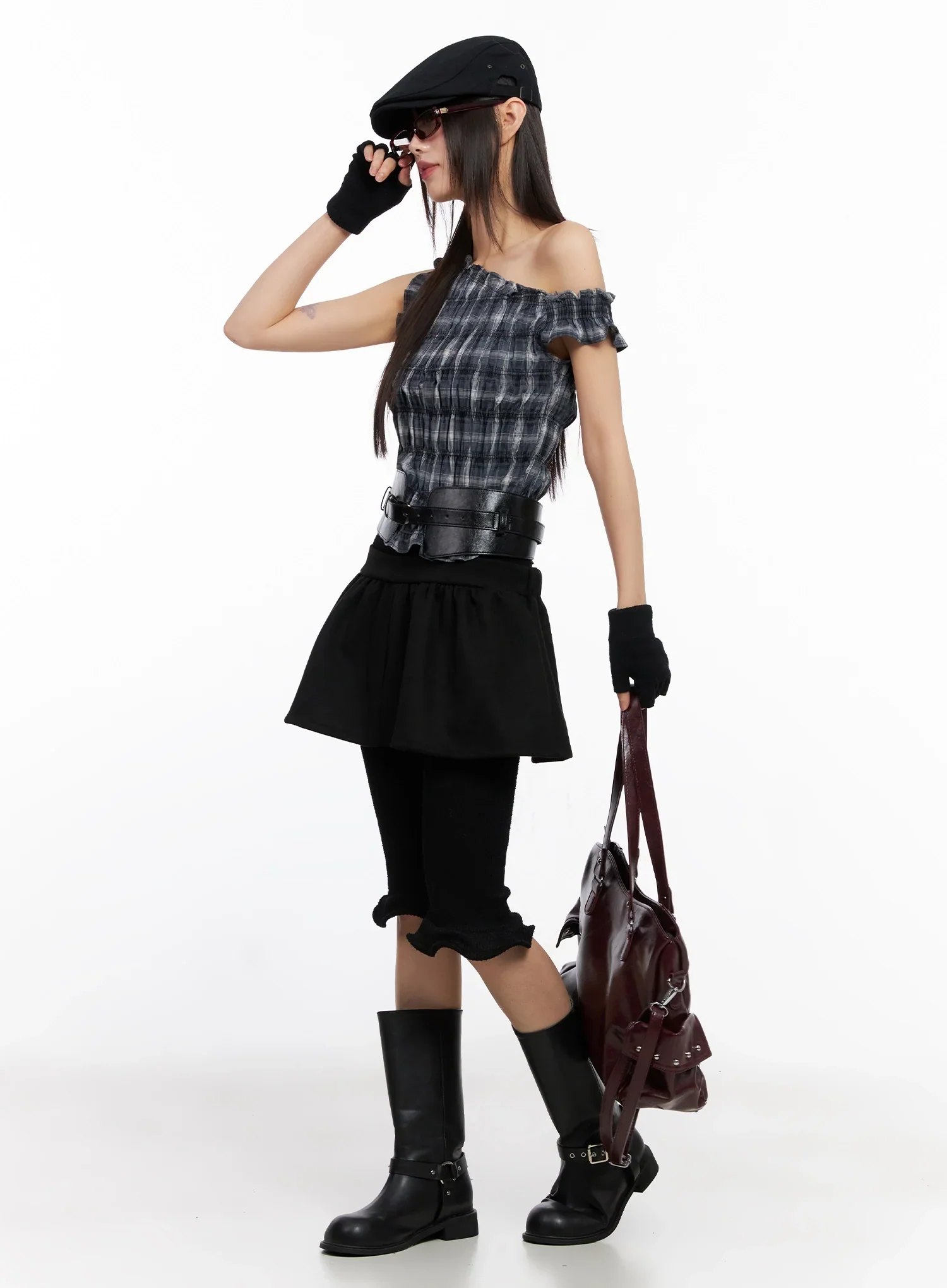 Plaid Off-Shoulder Top IN503 - Image 12