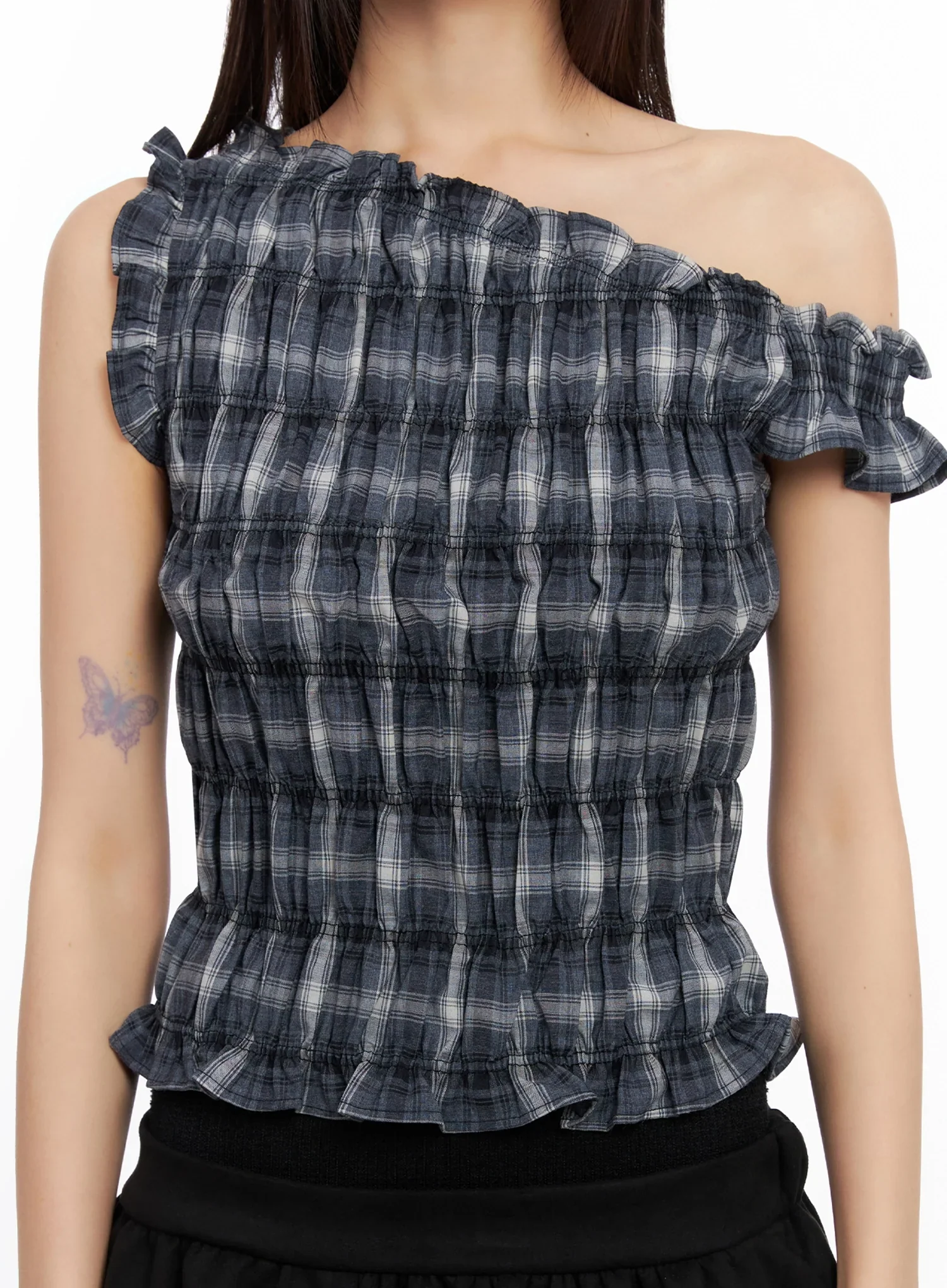 Plaid Off-Shoulder Top IN503 - Image 3