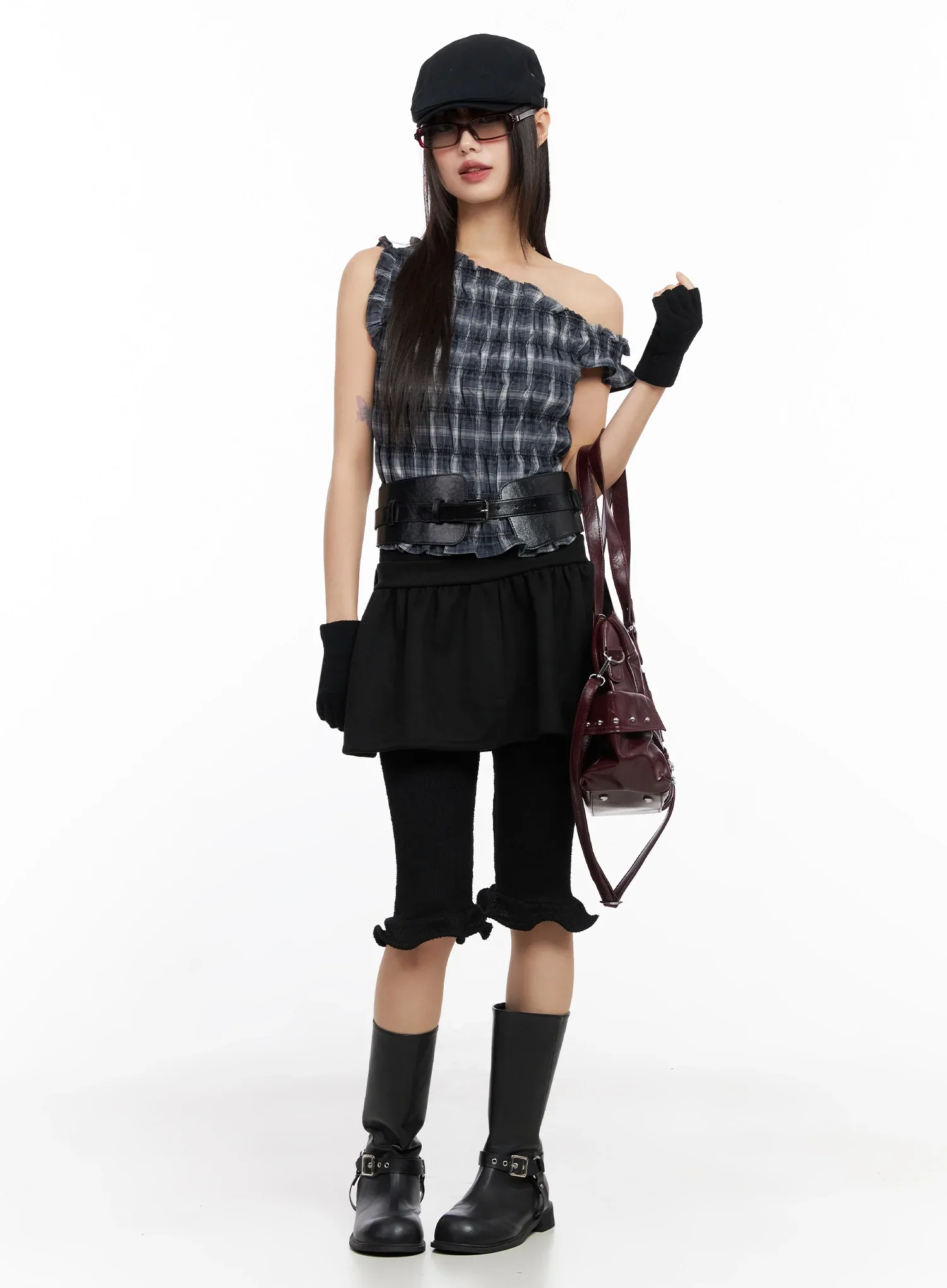 Plaid Off-Shoulder Top IN503 - Image 4