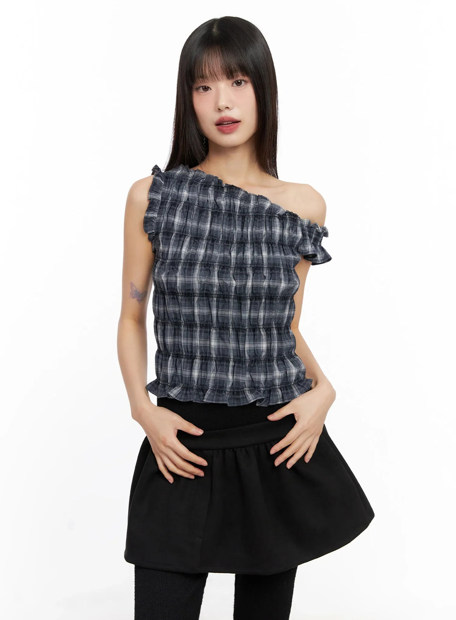 Plaid Off-Shoulder Top IN503 - Image 6