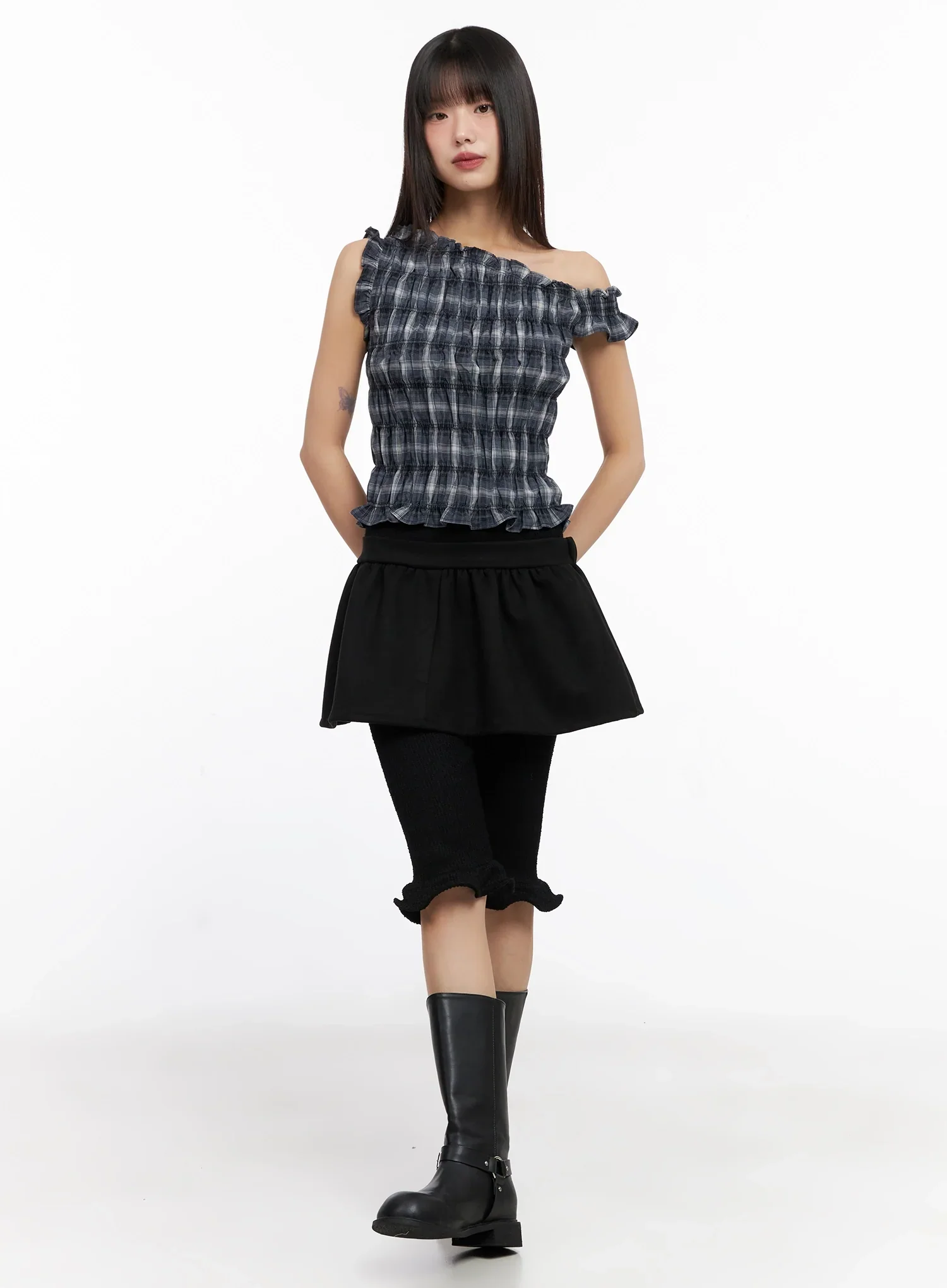 Plaid Off-Shoulder Top IN503 - Image 8