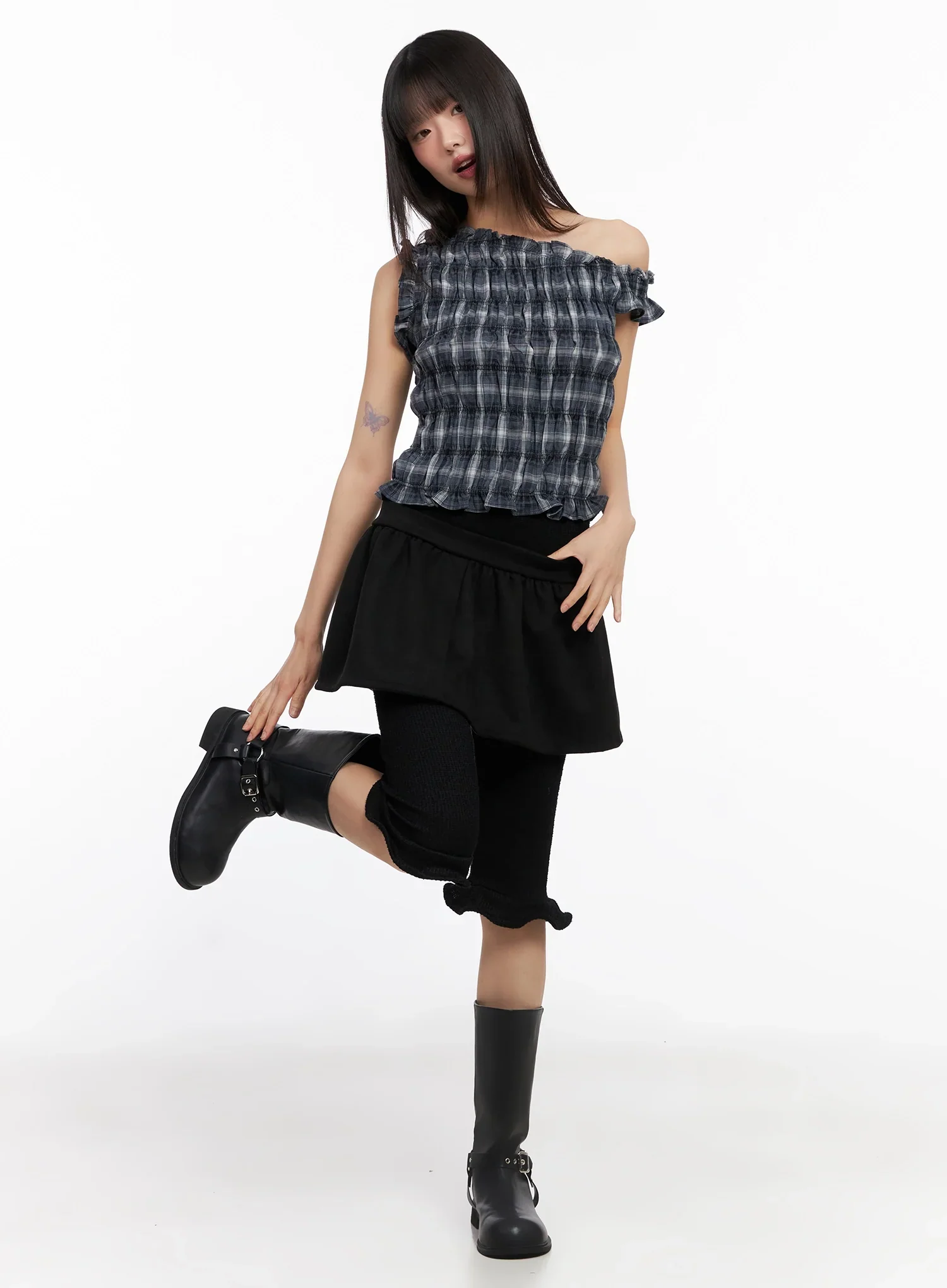 Plaid Off-Shoulder Top IN503 - Image 9