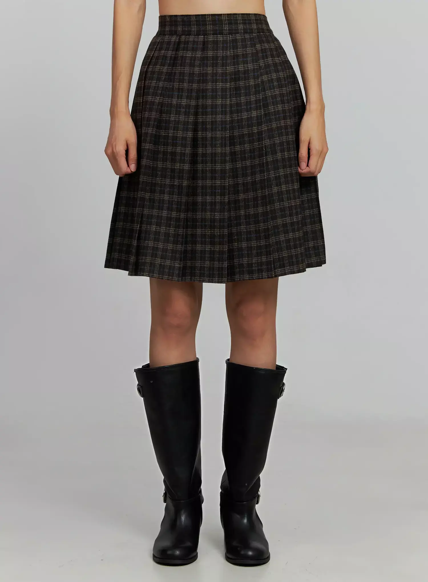 Plaid Pleated Midi Skirt IJ502