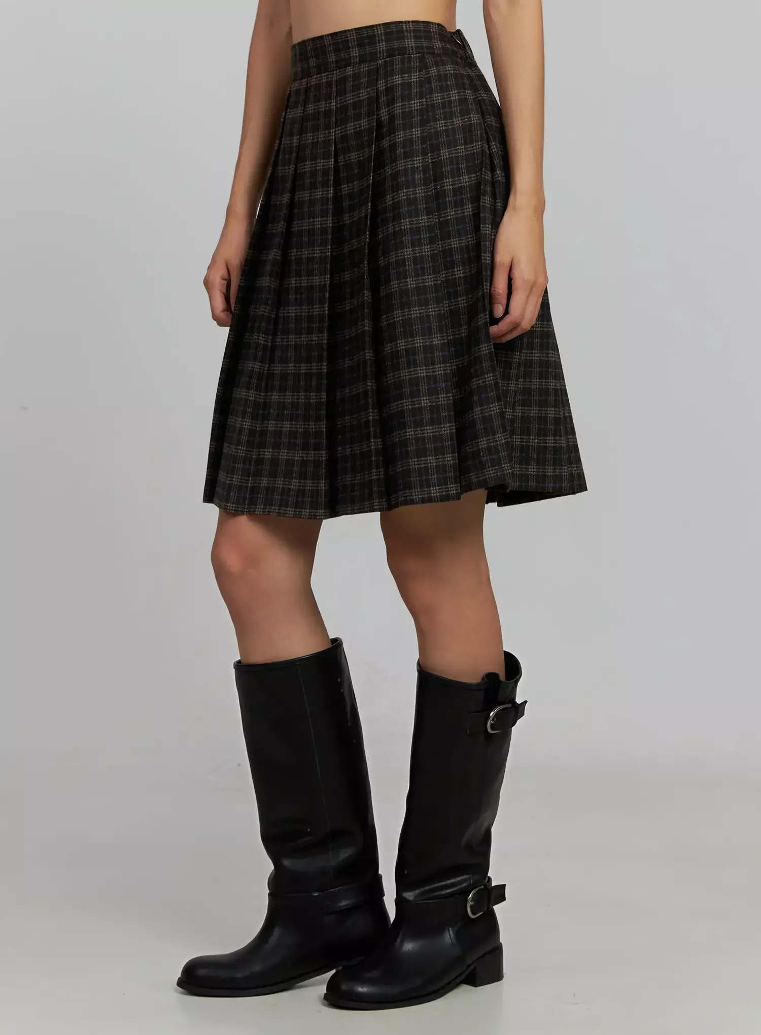 Plaid Pleated Midi Skirt IJ502 - Image 5