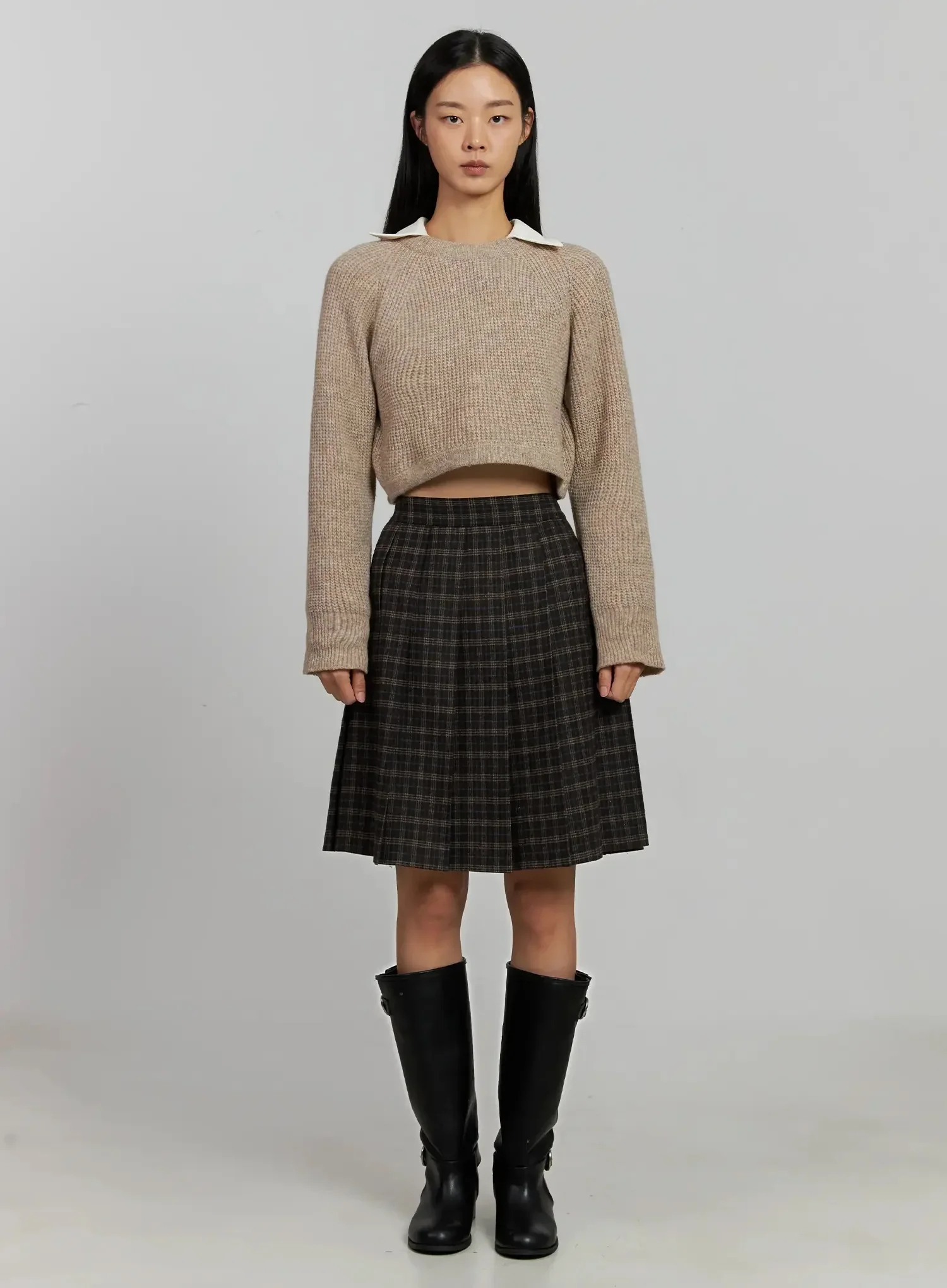 Plaid Pleated Midi Skirt IJ502 - Image 6