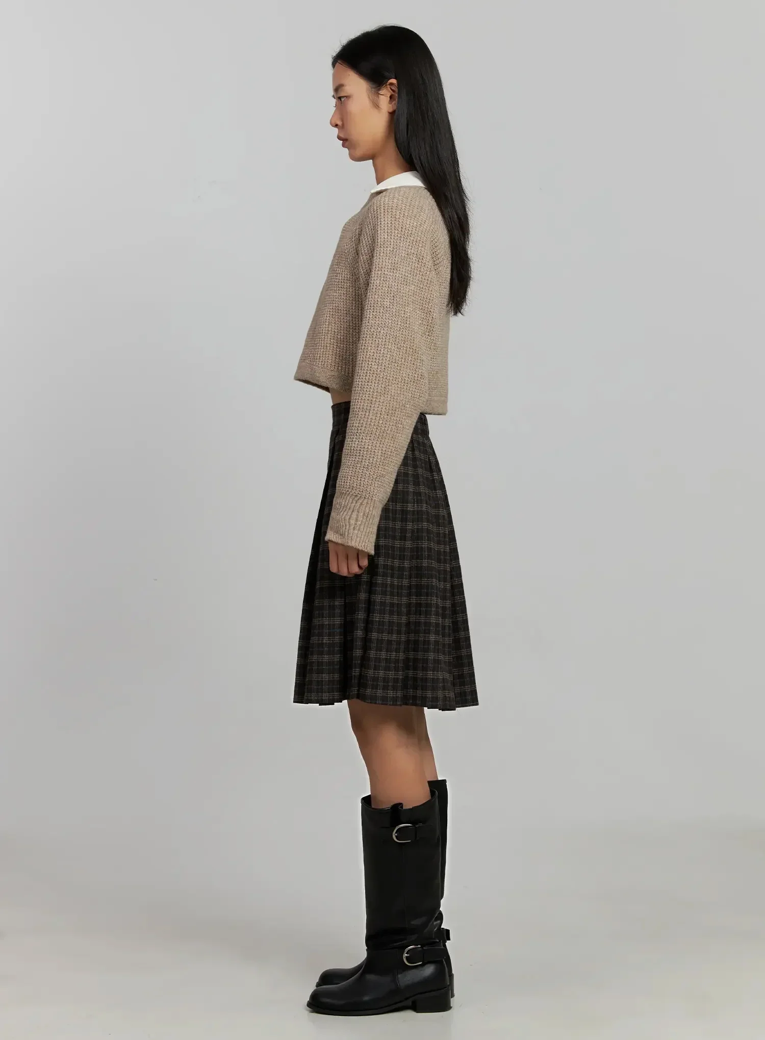 Plaid Pleated Midi Skirt IJ502 - Image 8