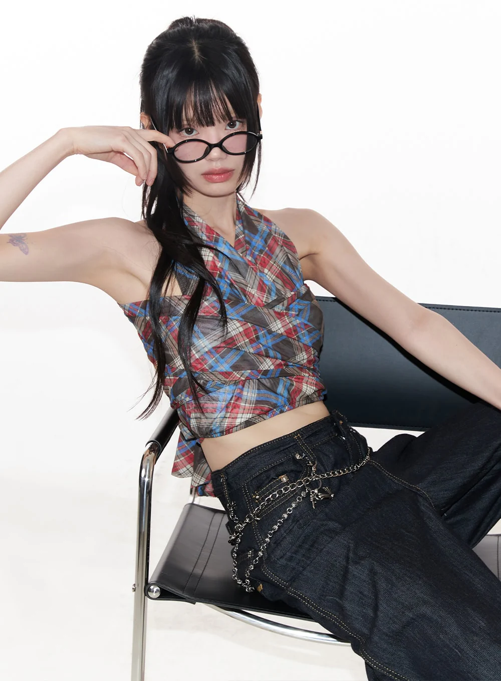 Plaid Print Halter Top CY520
