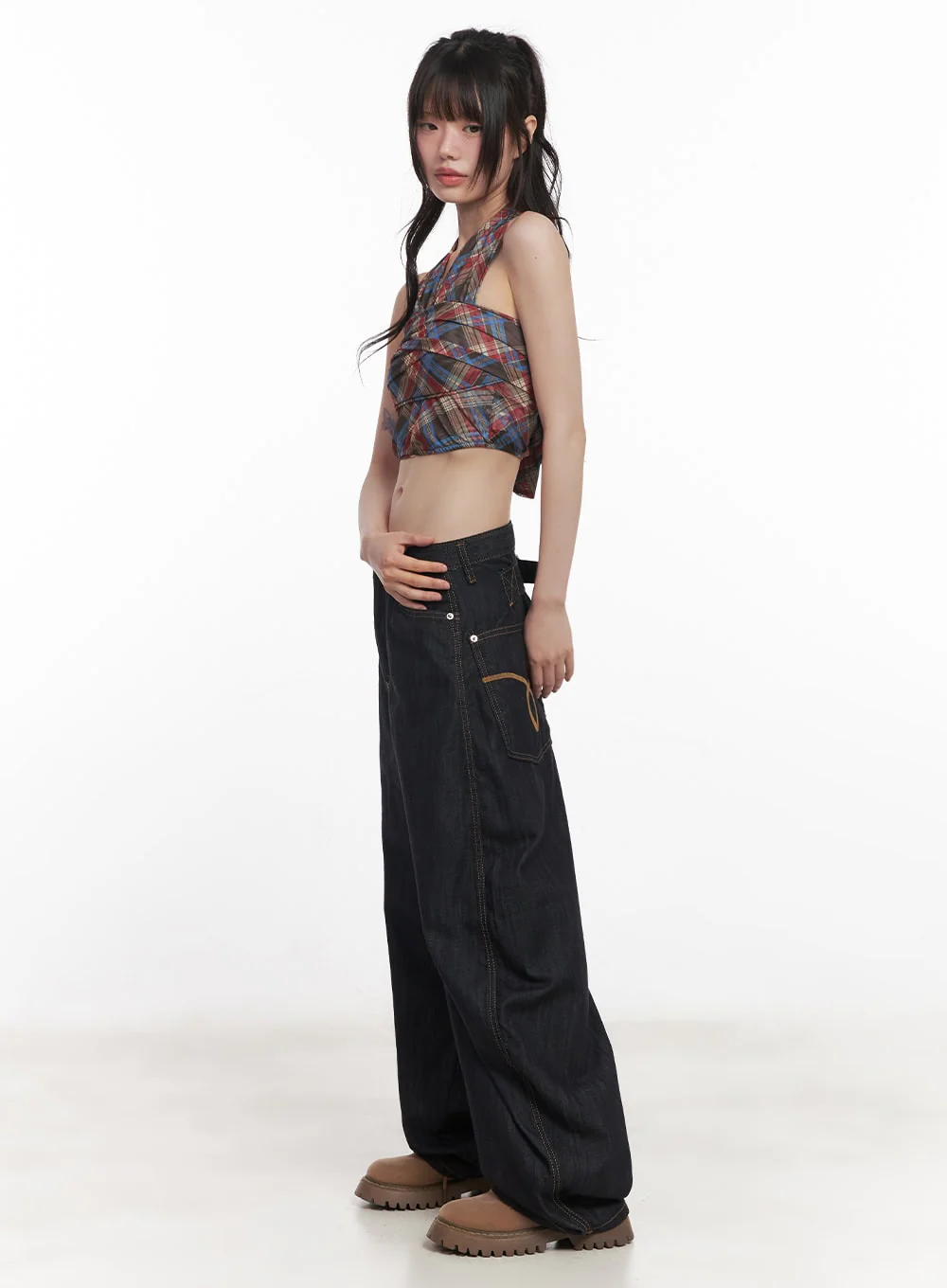 Plaid Print Halter Top CY520 - Image 4