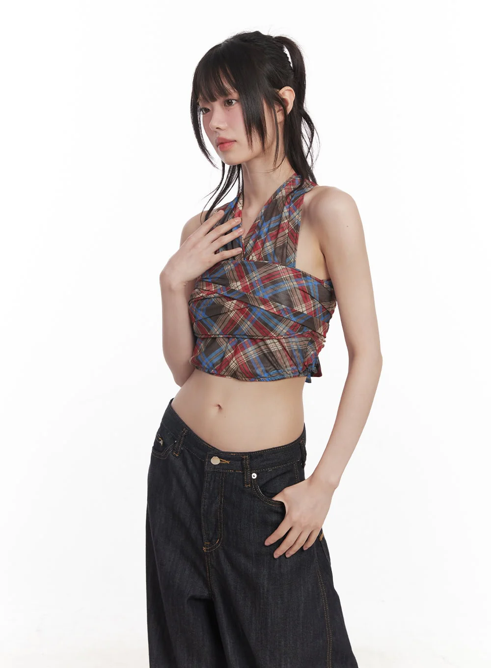 Plaid Print Halter Top CY520 - Image 5