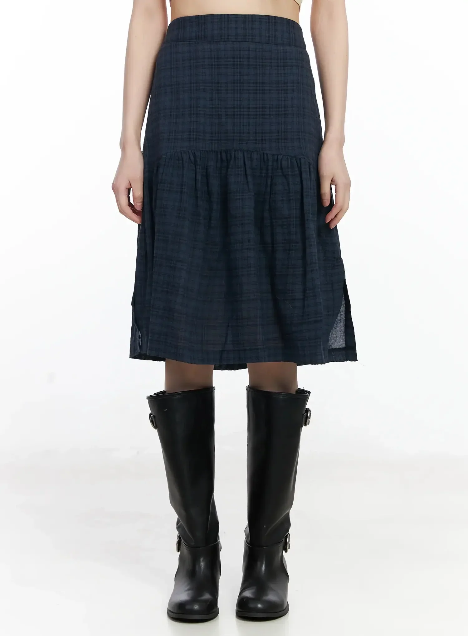 Plaid Split Midi Skirt F516