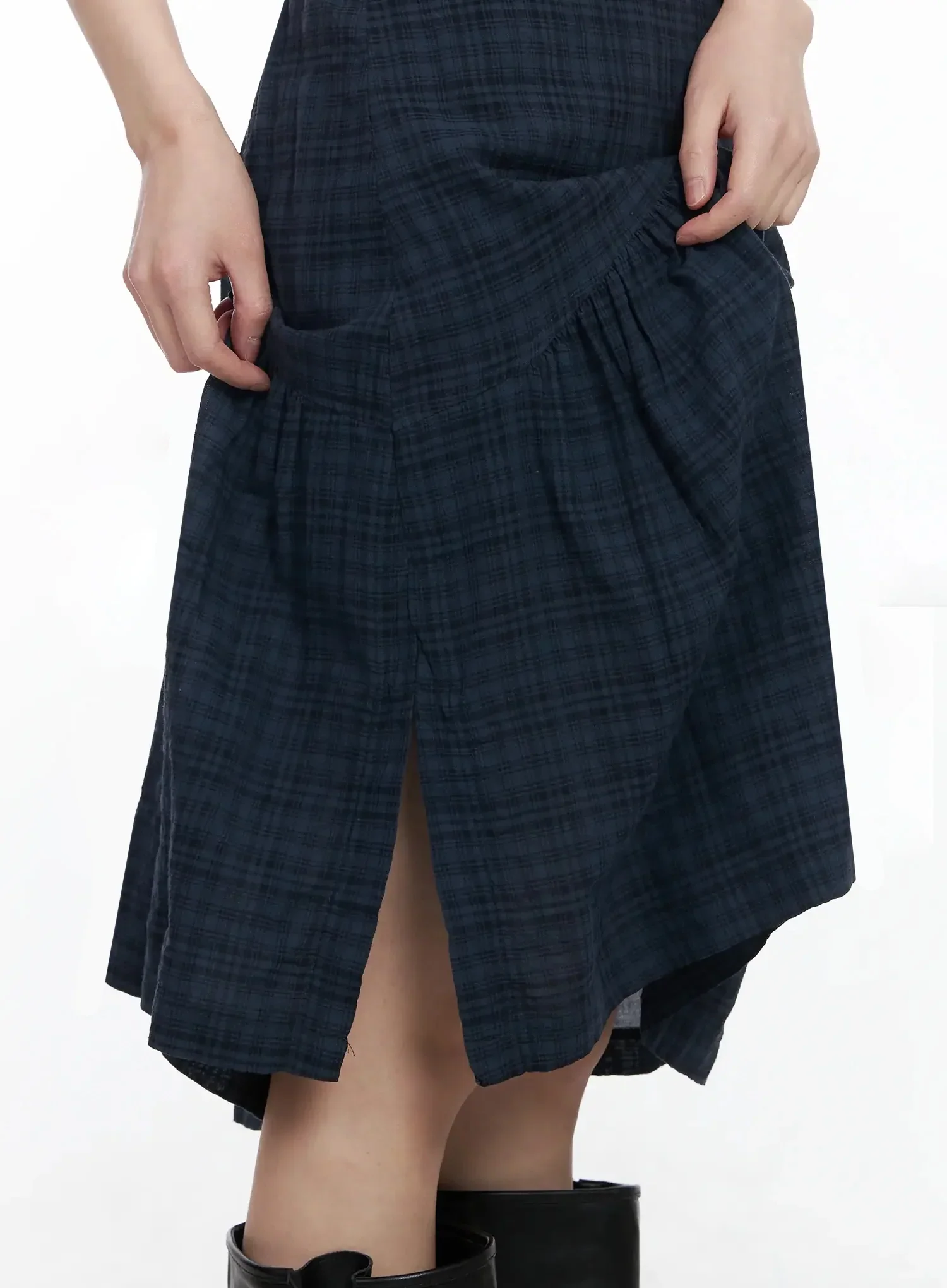 Plaid Split Midi Skirt F516 - Image 10