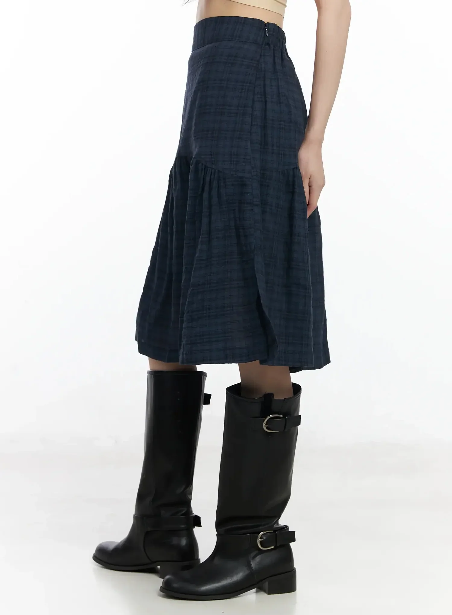 Plaid Split Midi Skirt F516 - Image 12