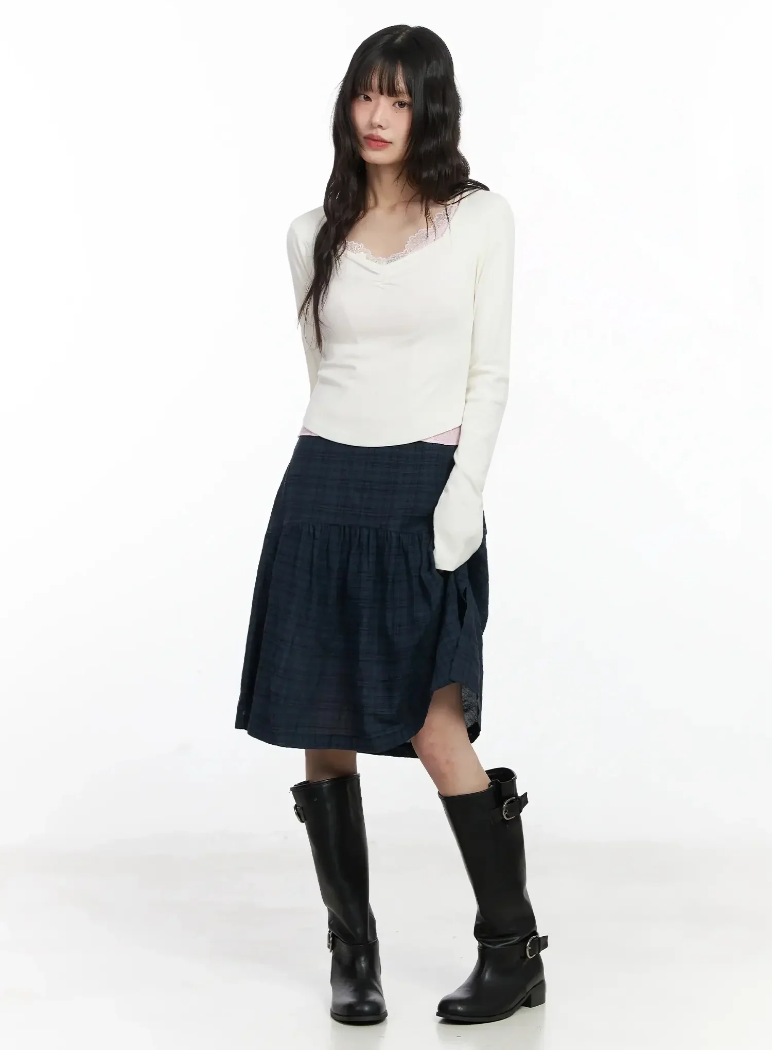 Plaid Split Midi Skirt F516 - Image 3