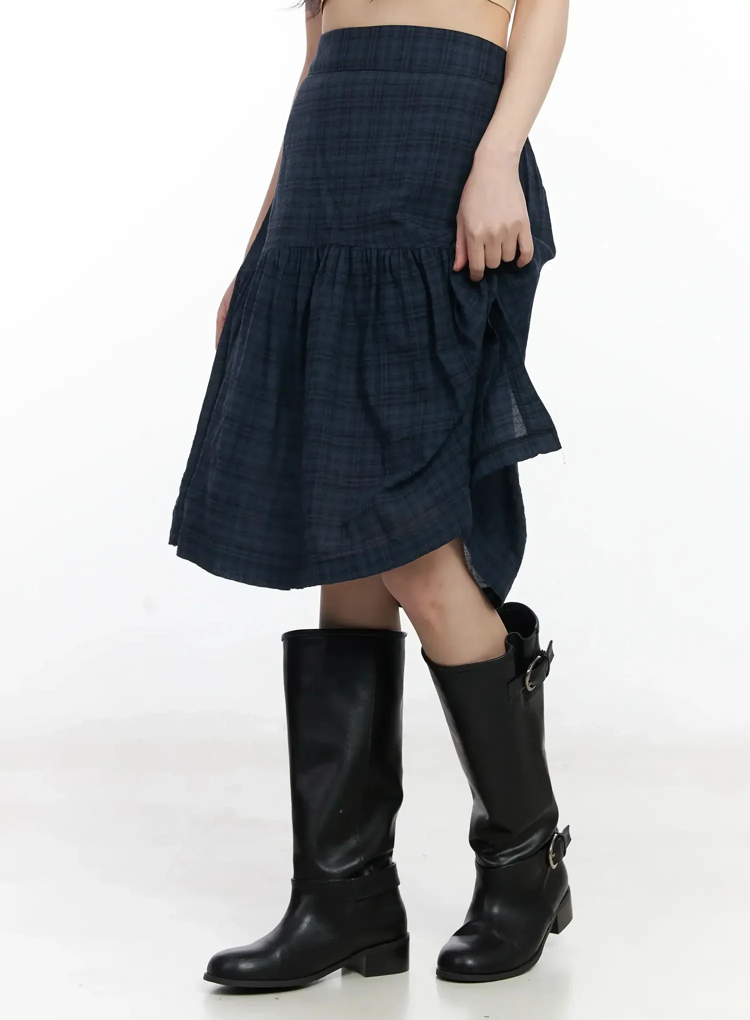 Plaid Split Midi Skirt F516 - Image 5