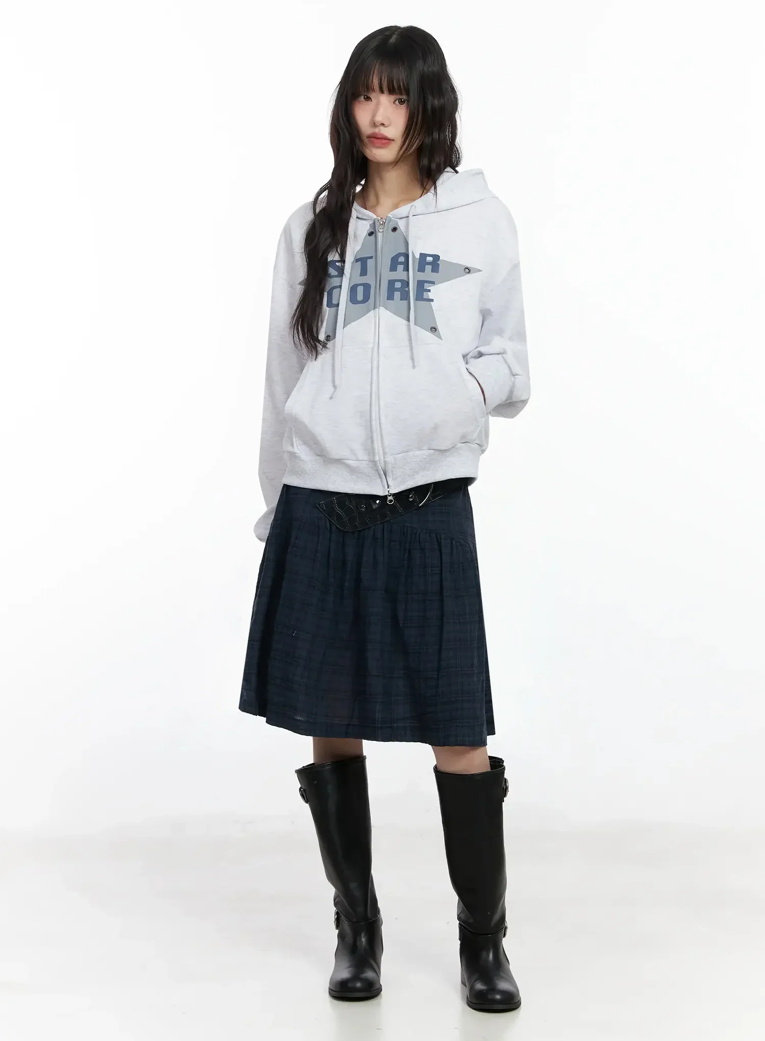 Plaid Split Midi Skirt F516 - Image 7