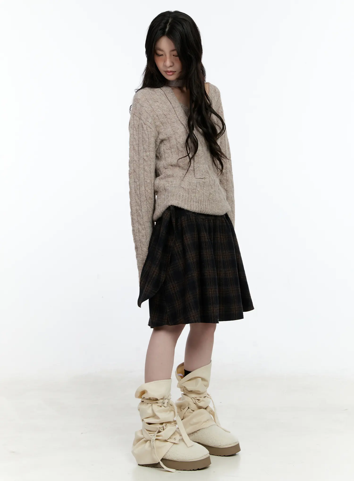 Plaid Tie-Wrap Midi Skirt CN517 - Image 2