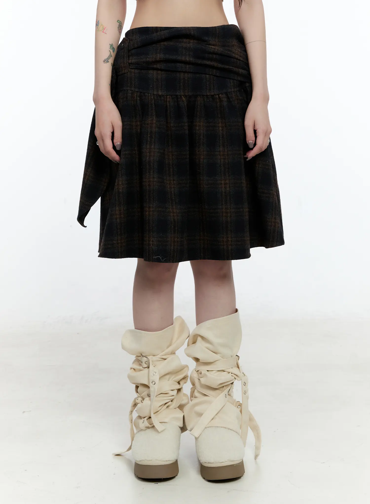 Plaid Tie-Wrap Midi Skirt CN517 - Image 5