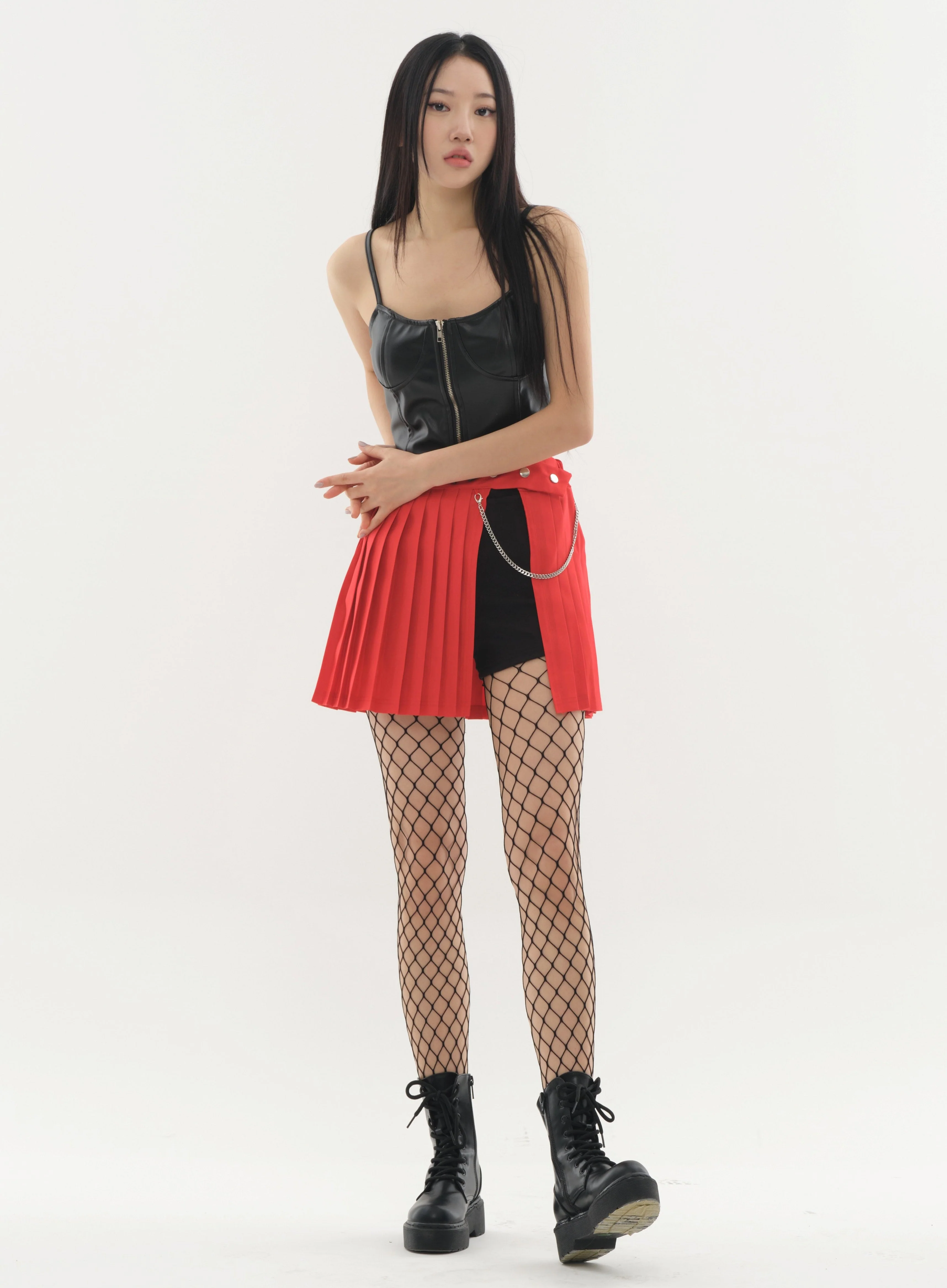 Pleated Mini Skirt with Chain #Original Kpop #121692 - Image 4