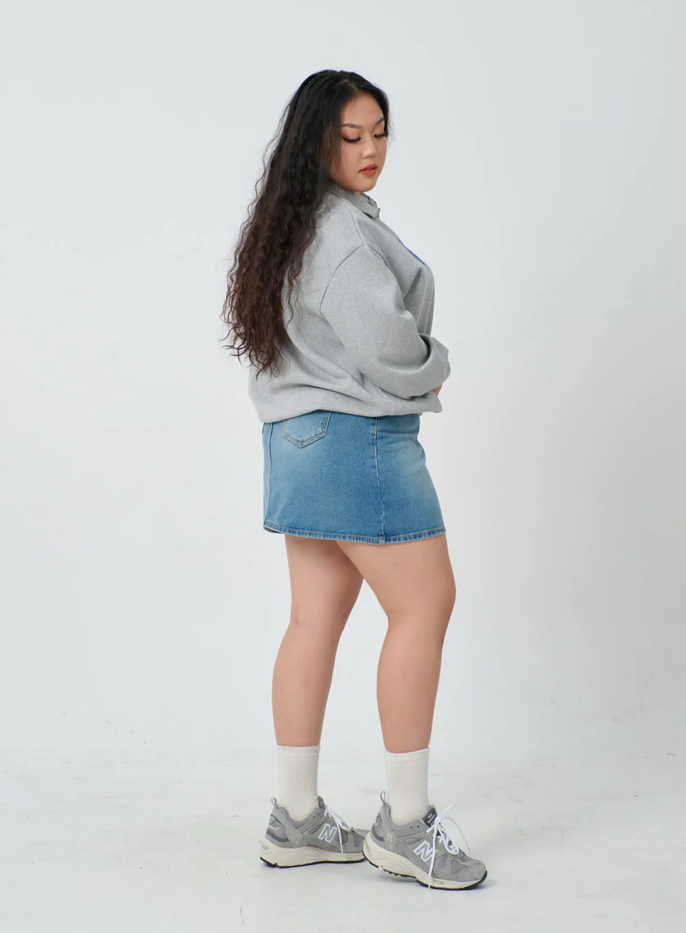 Plus Light Washed Mini Denim Skirt ID27 - Image 6