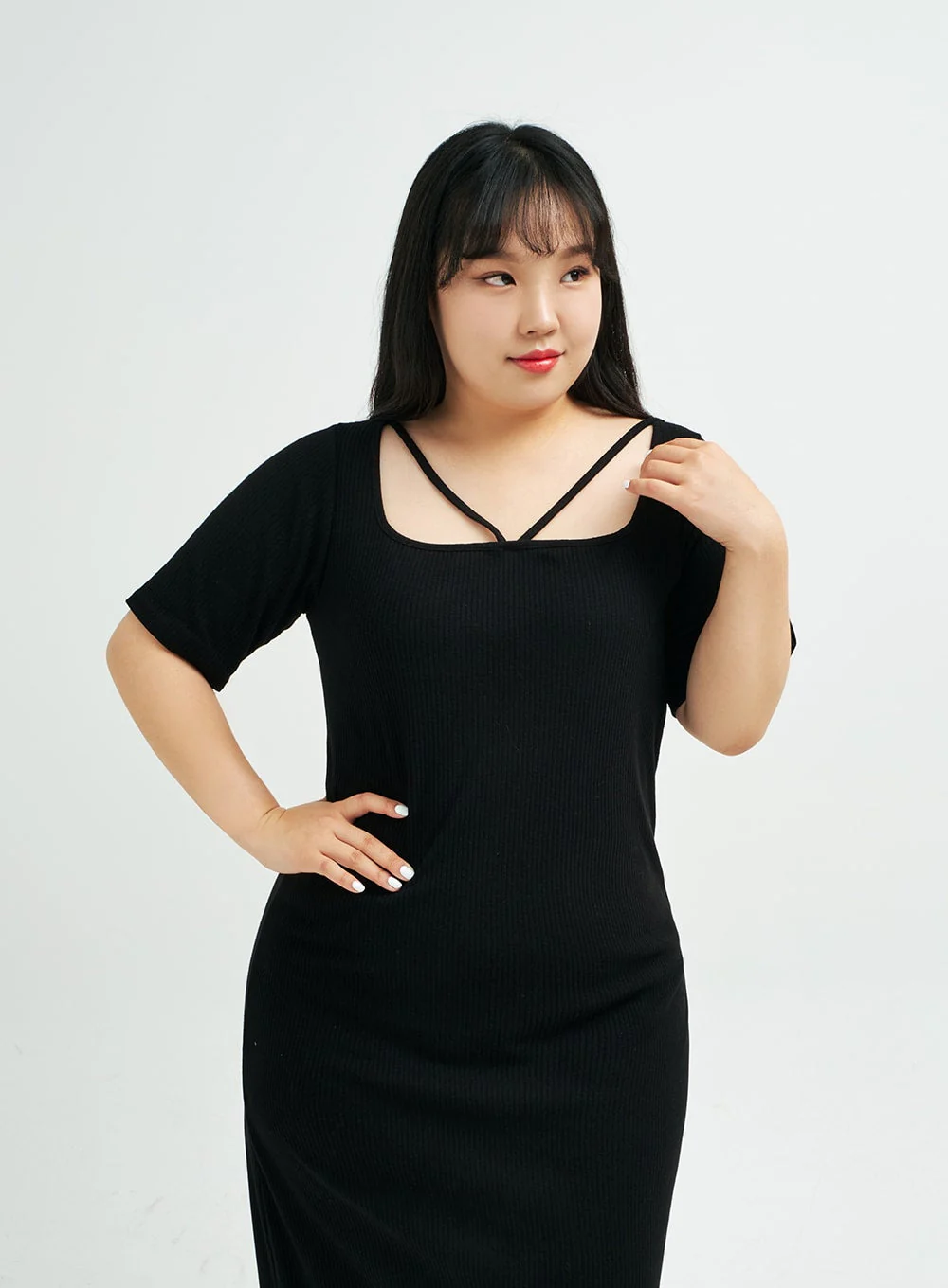 Plus Square Neck V Strap Maxi Dress IY24 - Image 3
